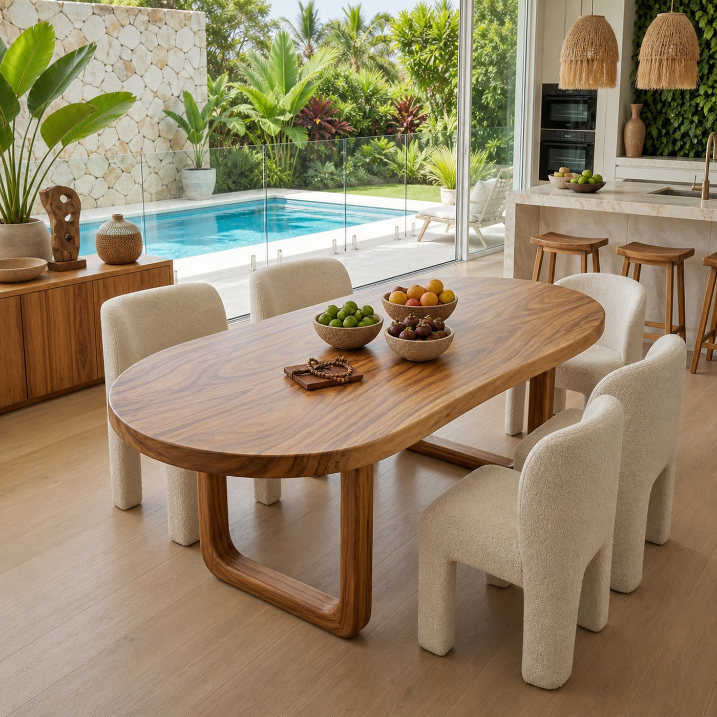 Tropical Oval Dining Room Table For Poolside Room