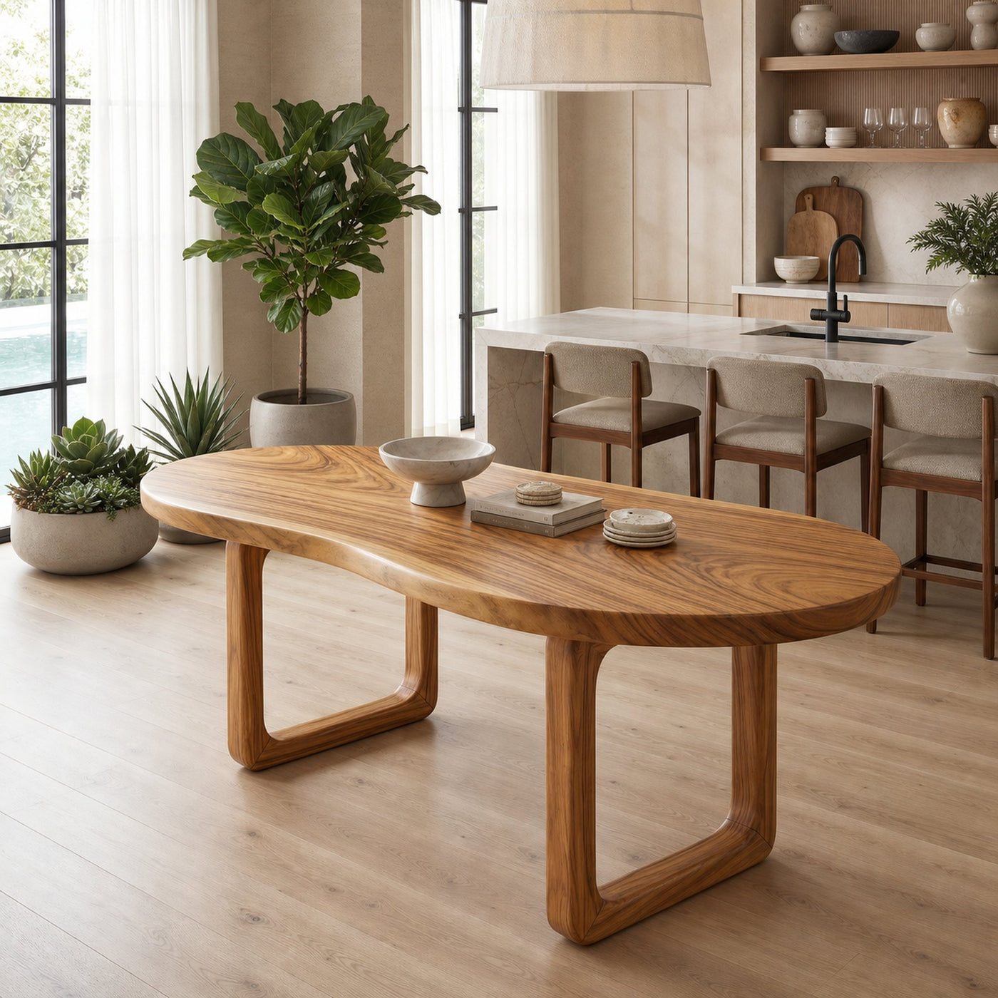Tropical Oval Dining Room Table For Poolside Room - product view 5