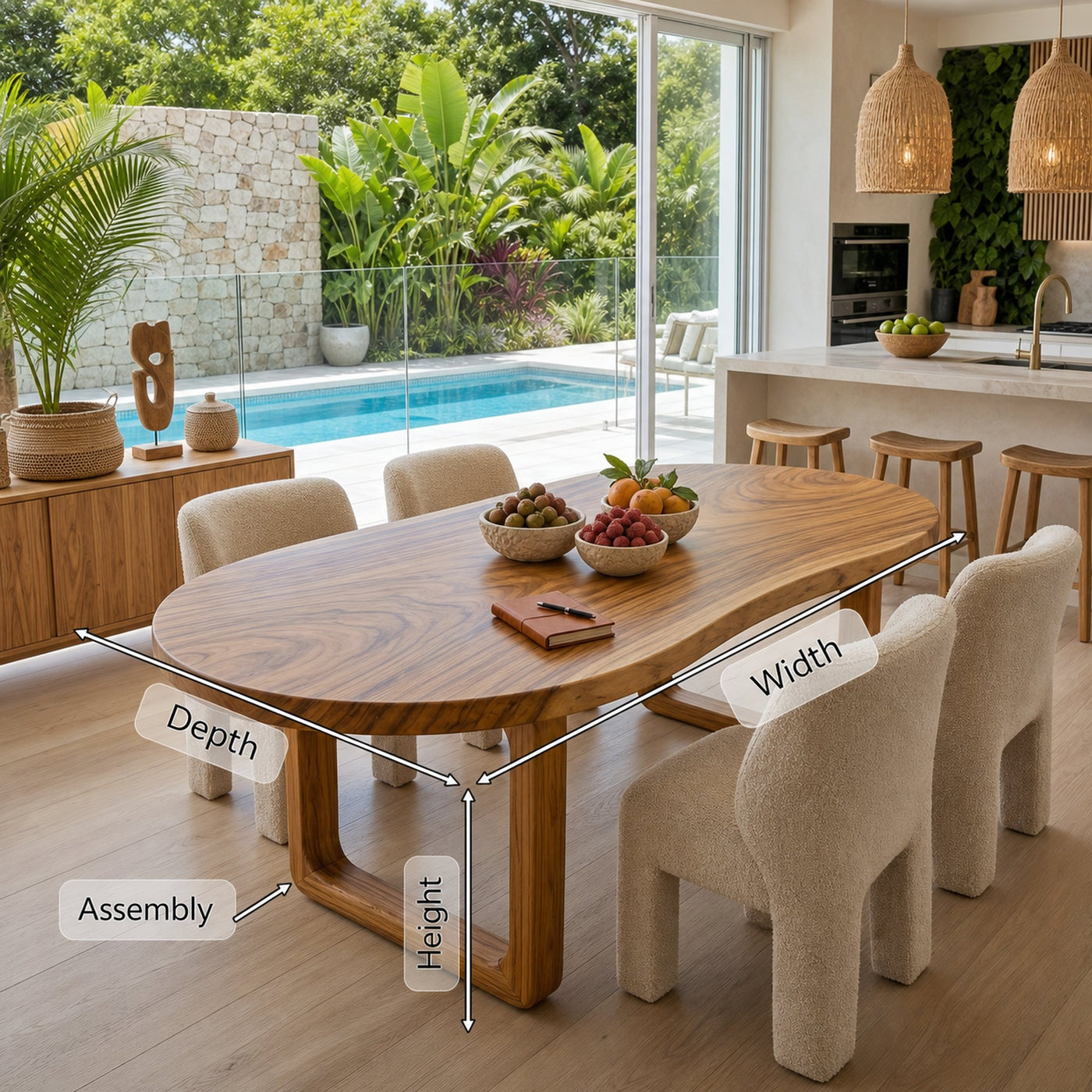 Tropical Oval Dining Room Table For Poolside Room - product view 8