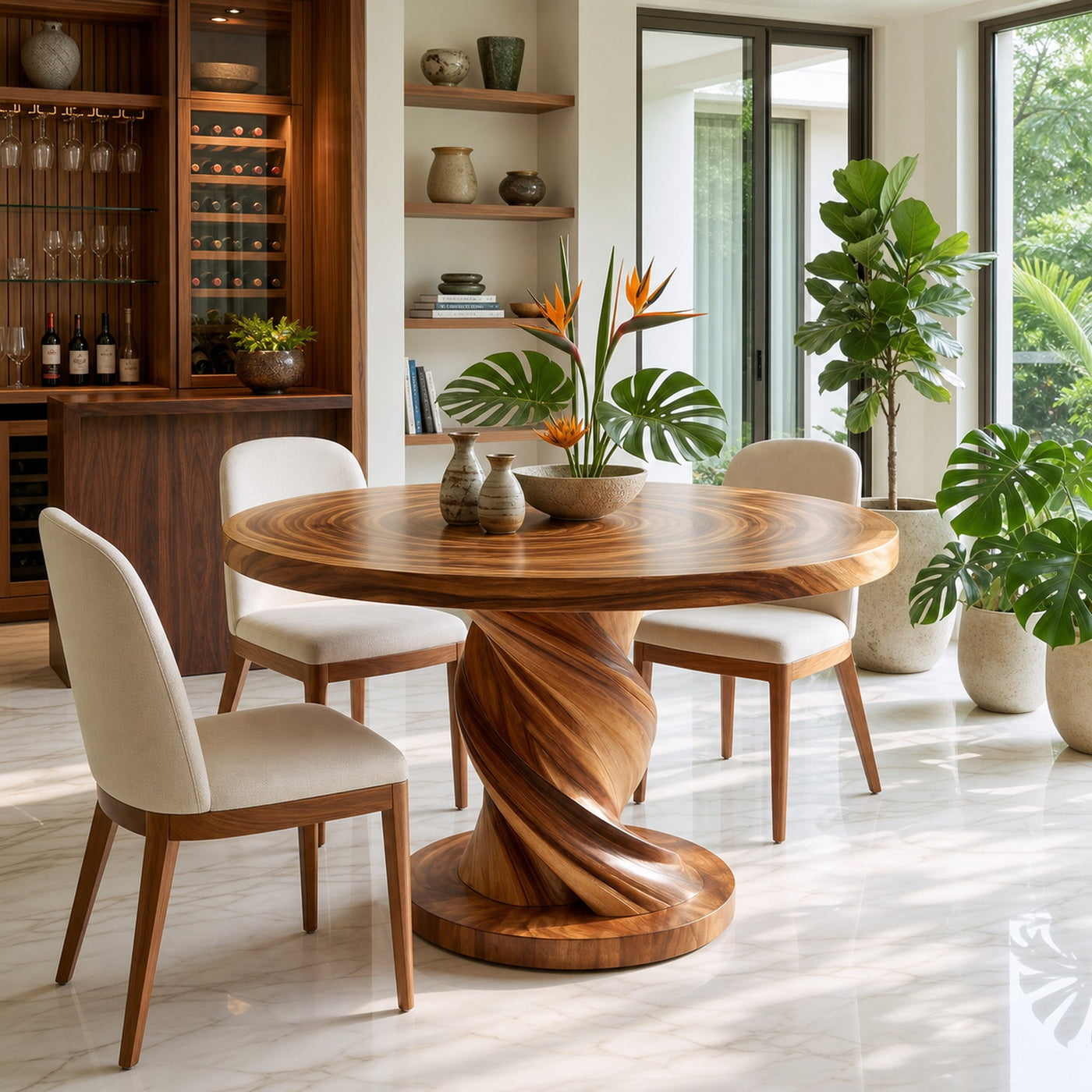 Tropical Twist Base Breakfast Table For Bright Kitchen