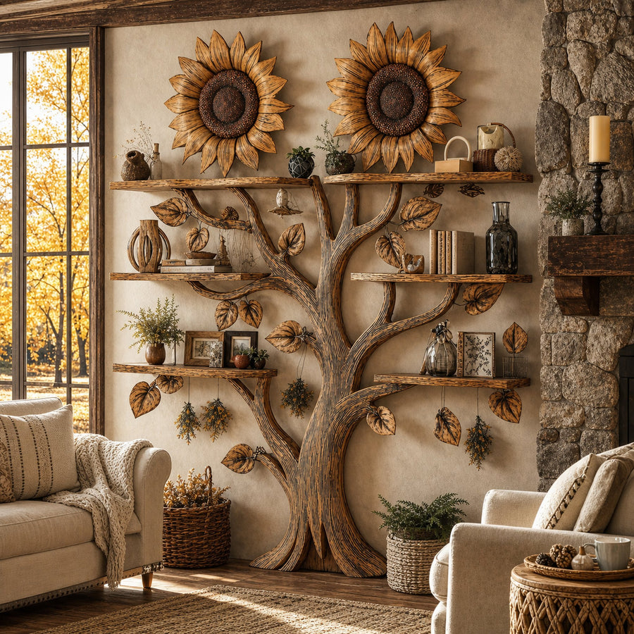 Wall Mount Floating Shelf Wood Tree Bookshelf