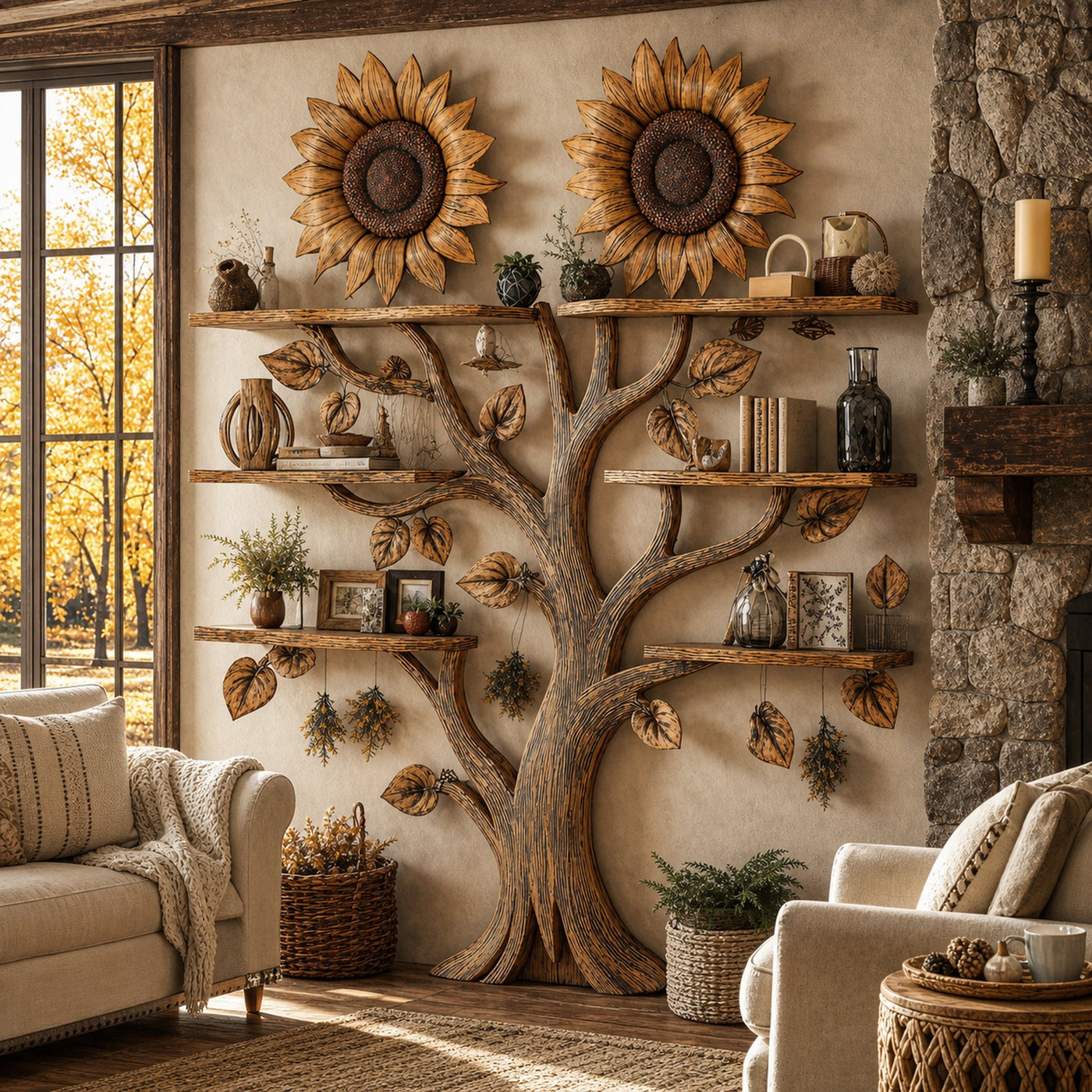 Wall Mount Floating Shelf Wood Tree Bookshelf