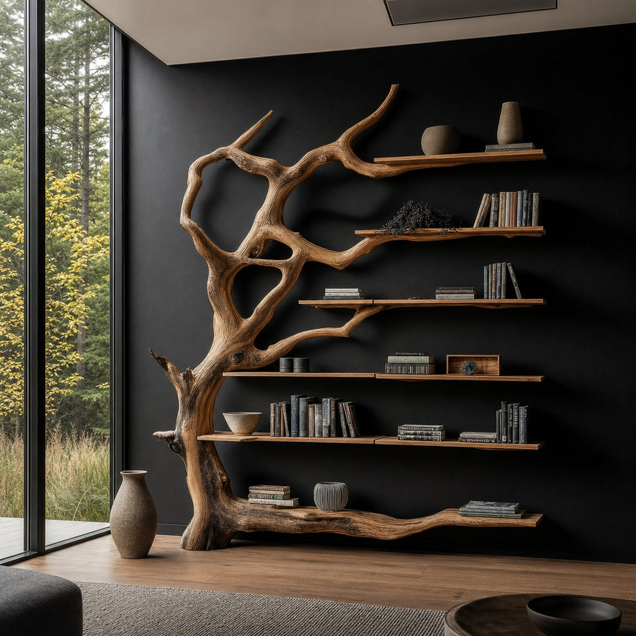 Wall Mounted Rustic Tree Bookcase Floating Shelf For Living Room Decor & Gift