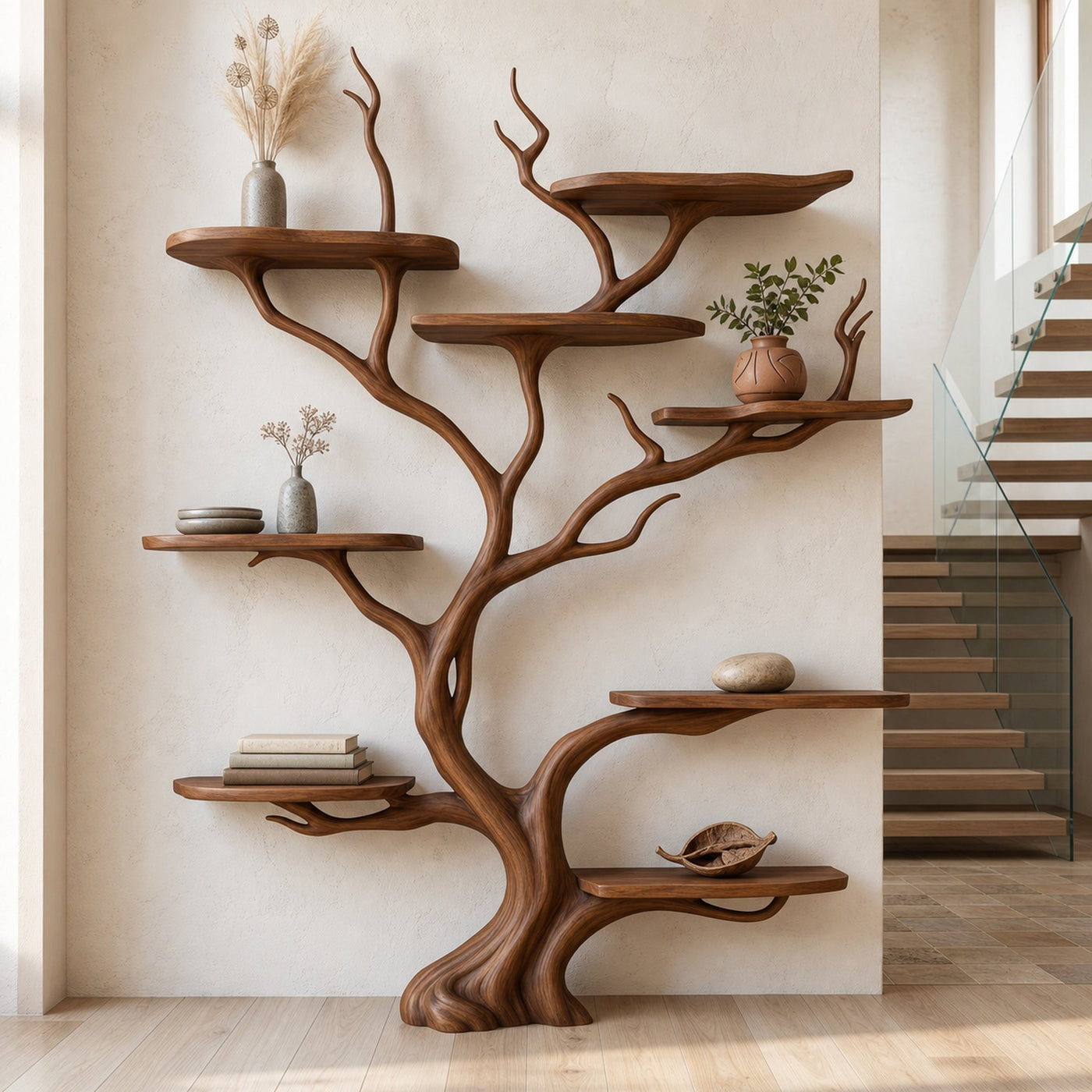 Wall Mounted Tree Shelf Natural Wood Unique Gift - product view 6