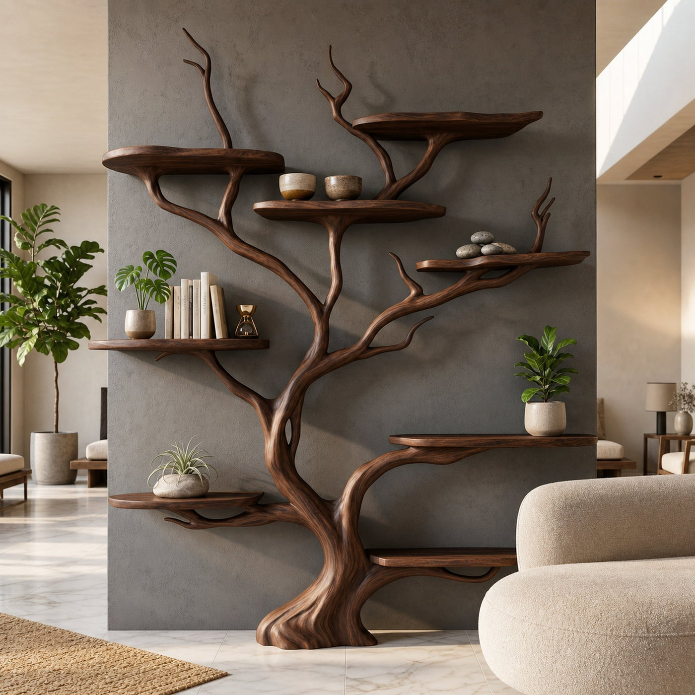 Wall Mounted Tree Shelf Natural Wood Unique Gift - product view 7