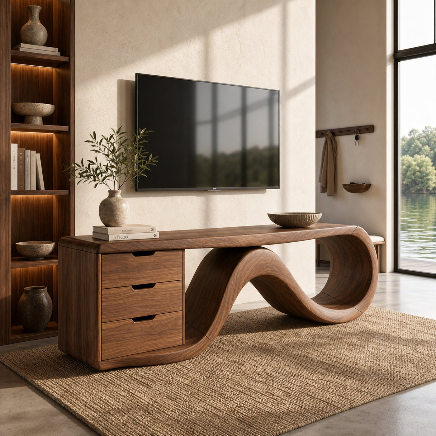 Wave Form Wooden Media Console Luxury Residence - product view 6