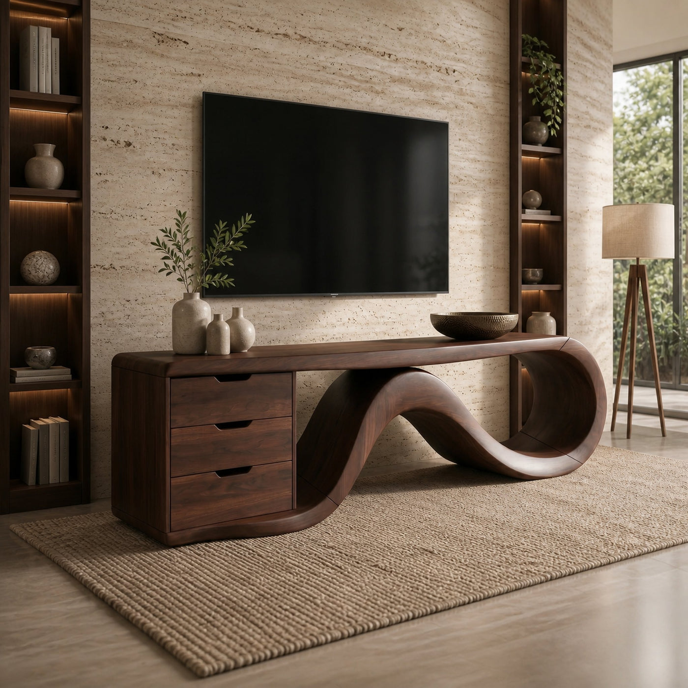Wave Form Wooden Media Console Luxury Residence - product view 7