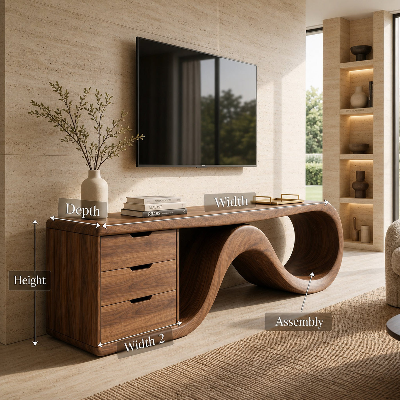 Wave Form Wooden Media Console Luxury Residence - product view 8