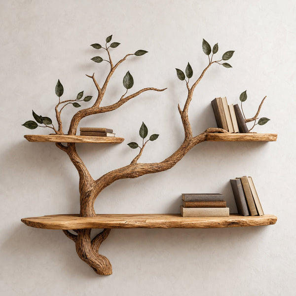 Wood Bookcase Branch Tree Shelf Decor Room