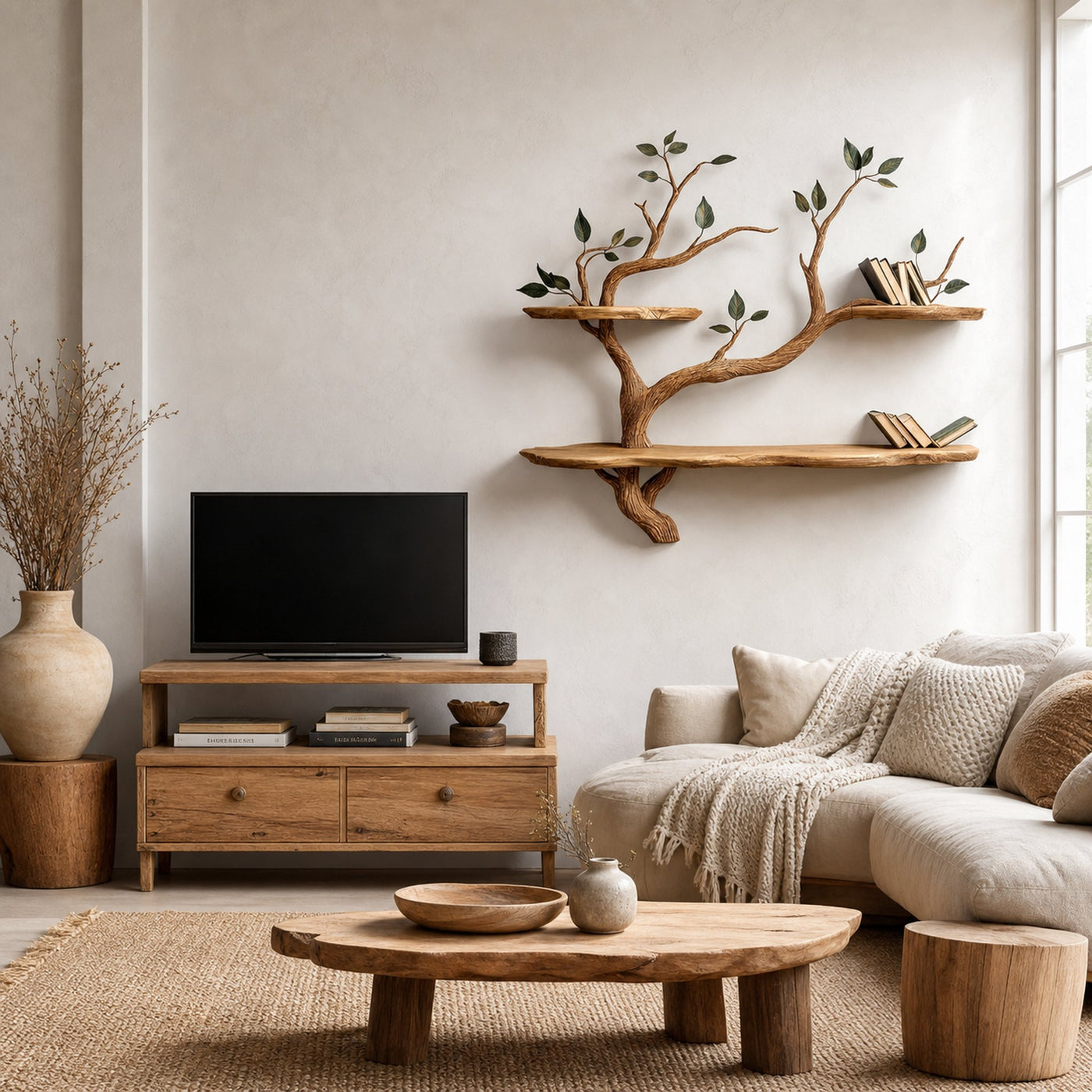 Wood Bookcase Branch Tree Shelf Decor Room - product view 2