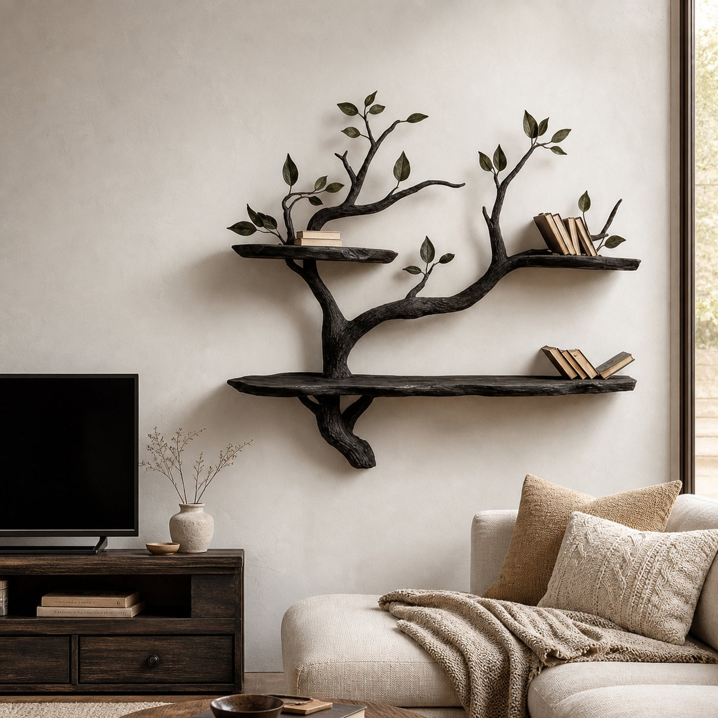 Wood Bookcase Branch Tree Shelf Decor Room - product view 5