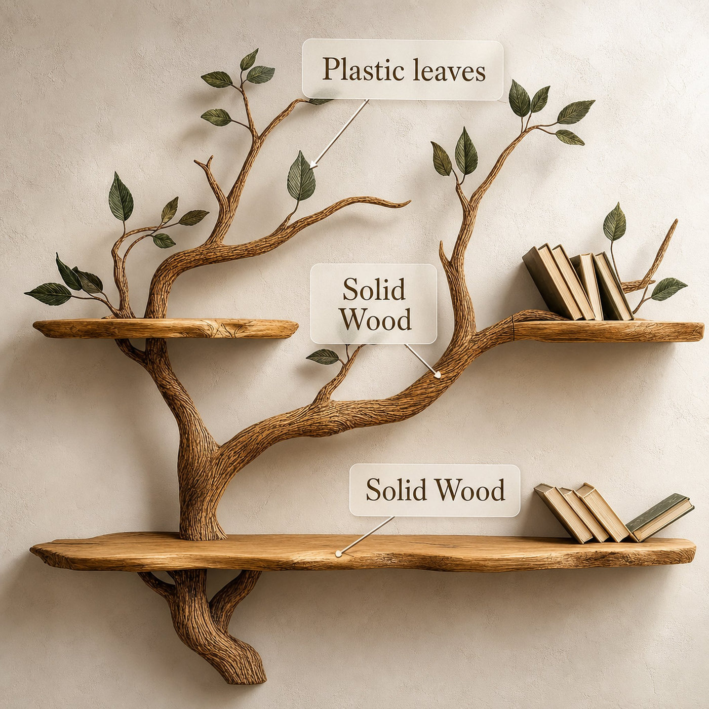 Wood Bookcase Branch Tree Shelf Decor Room - product view 6