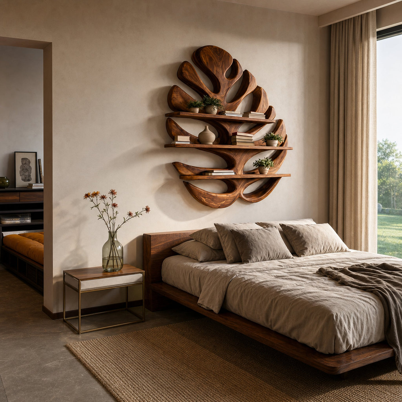 Wood Monstera Leaf Bookshelf For Modern Minimalist Home - product view 6