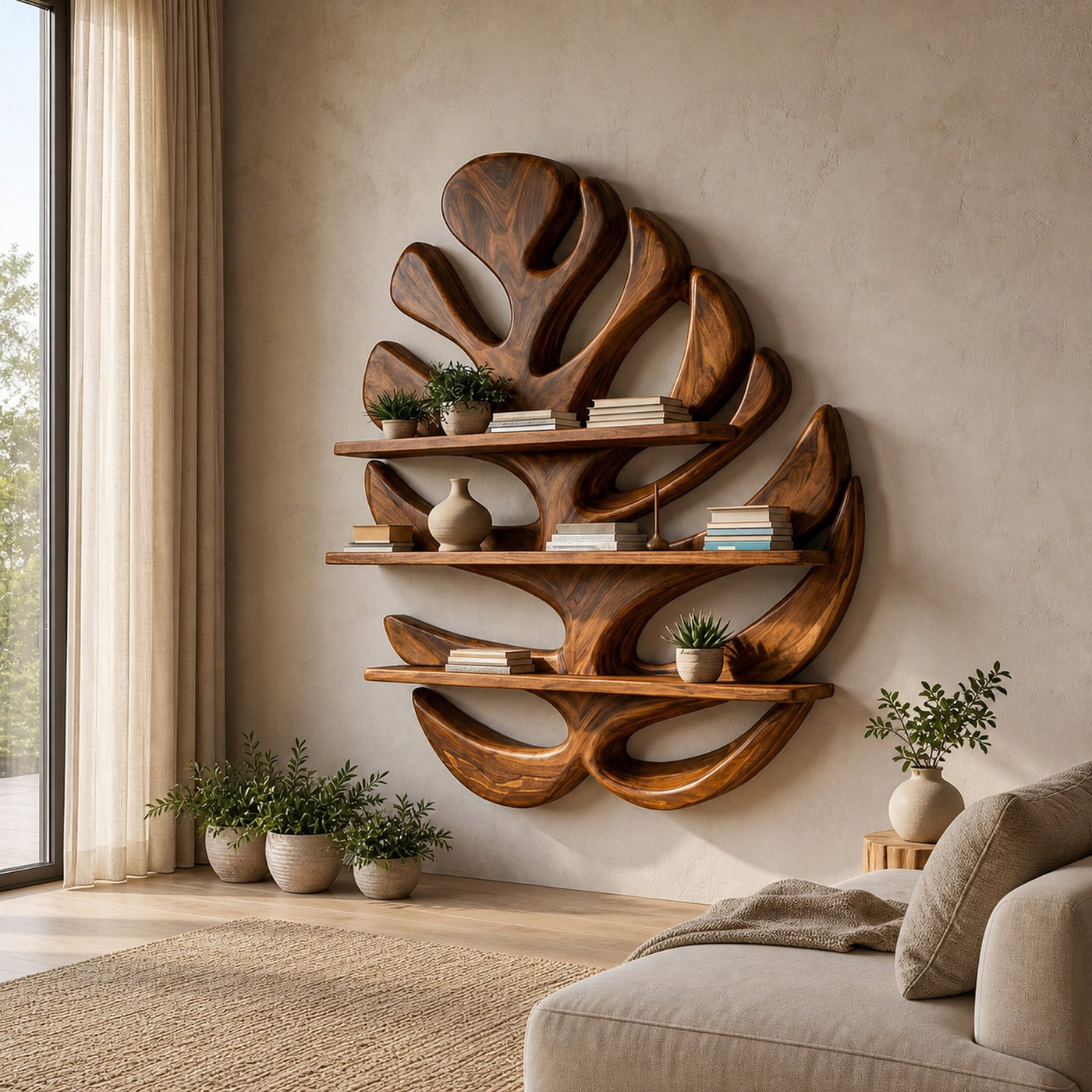 Wood Monstera Leaf Bookshelf For Modern Minimalist Home - product view 7