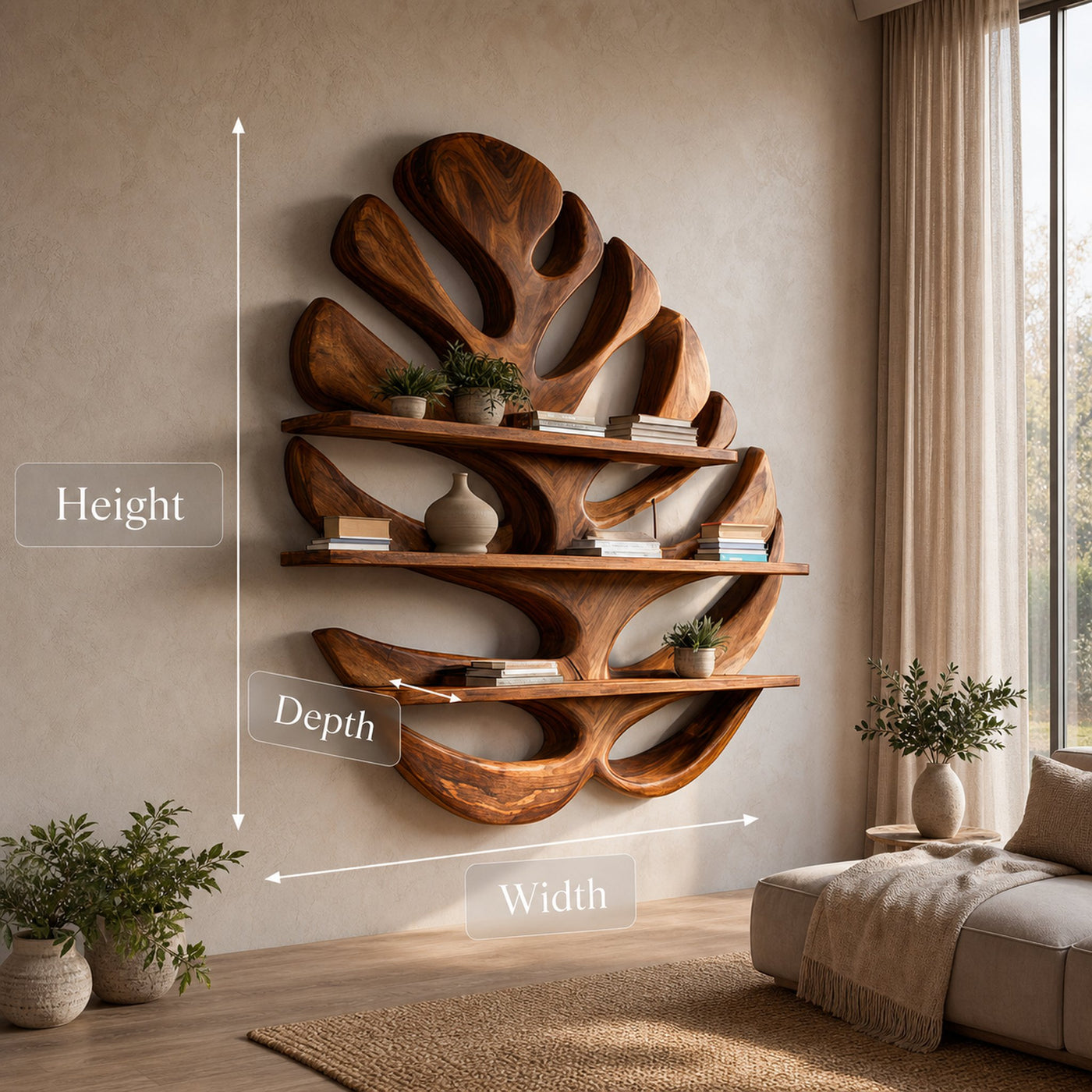 Wood Monstera Leaf Bookshelf For Modern Minimalist Home - product view 8