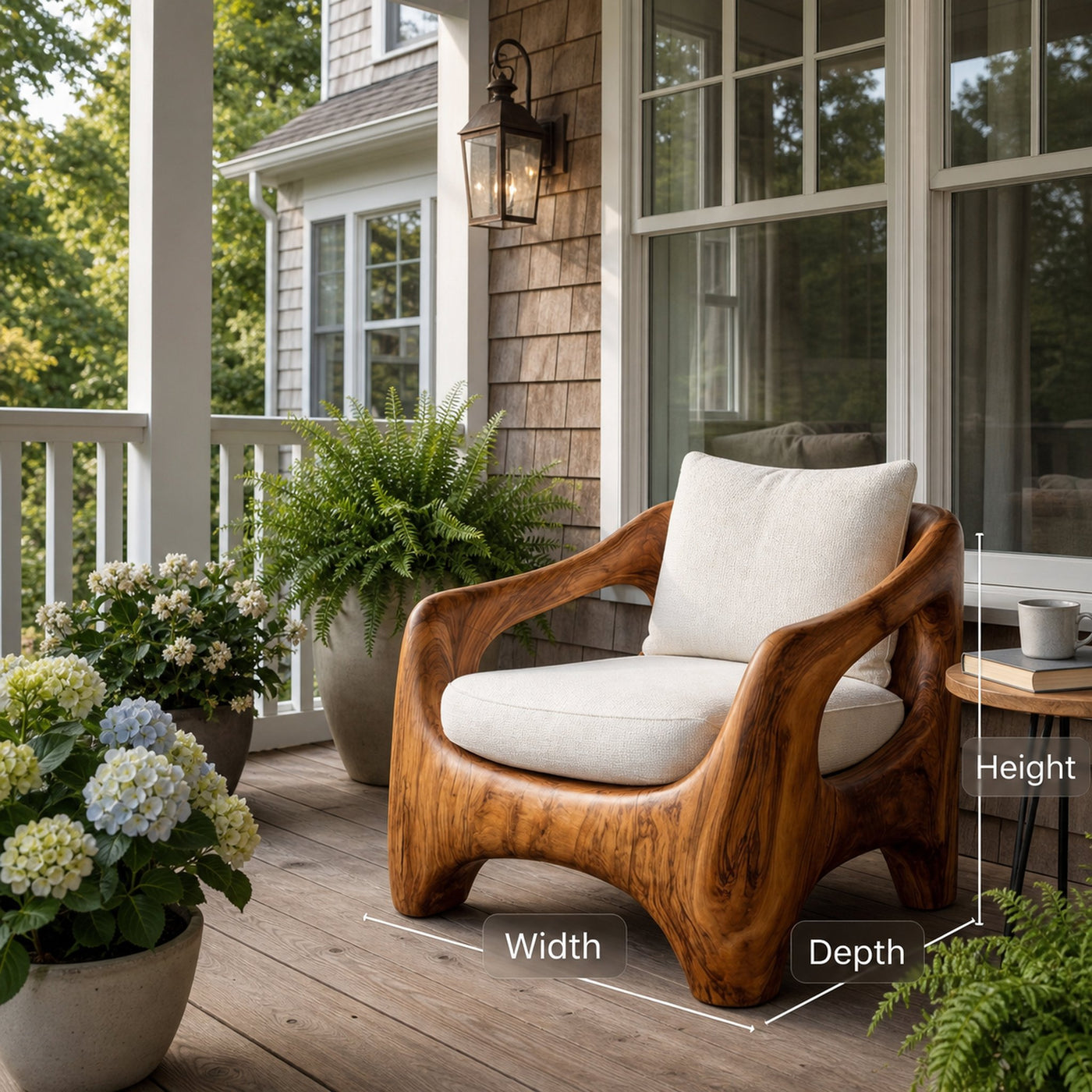 Wooden Armchair With Sculptural Frame For Porch - product view 8