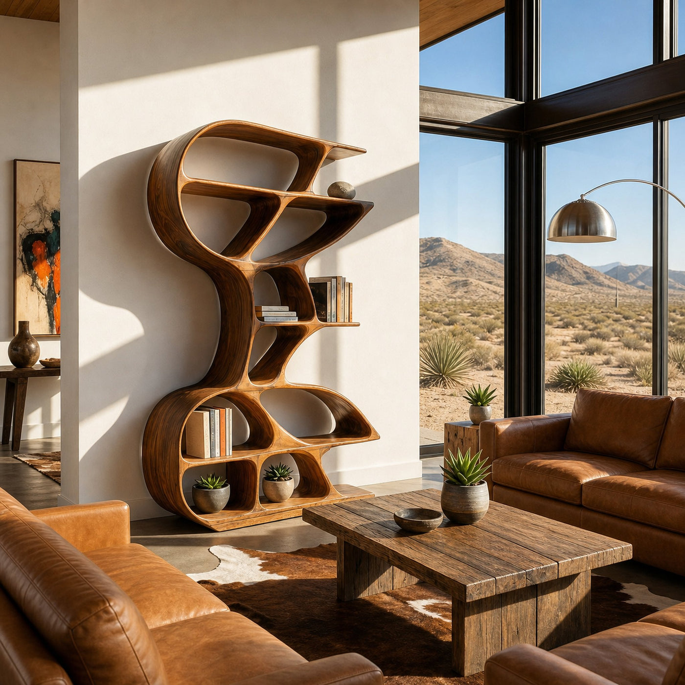 Wooden Bookshelf Unique Sculptural Design For Modern Living Room - product view 6