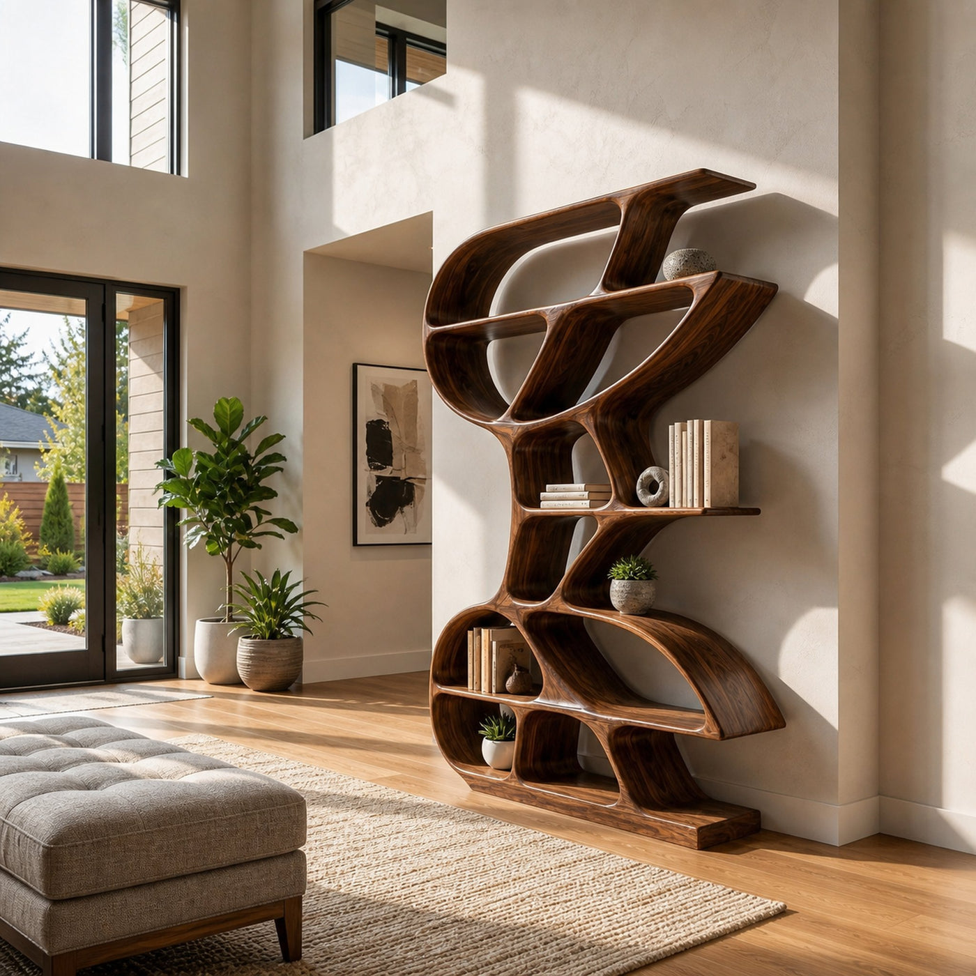 Wooden Bookshelf Unique Sculptural Design For Modern Living Room - product view 7