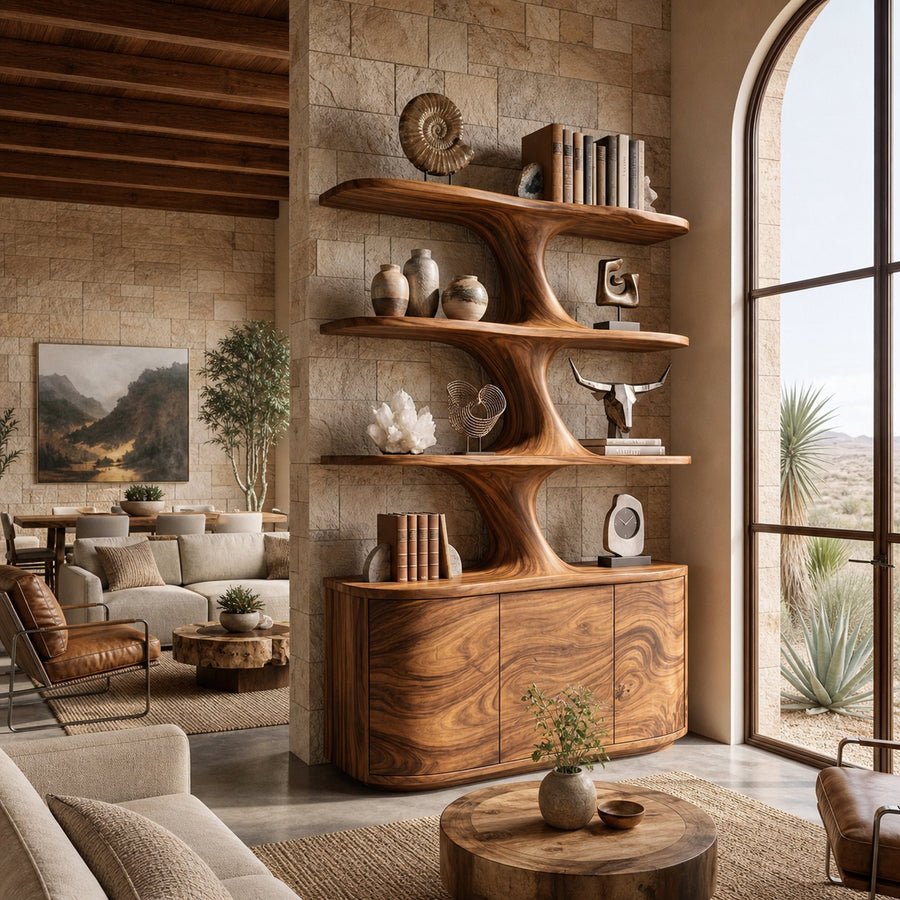Wooden Bookshelf With Cabinets Spacious Display Compartments For Interiors