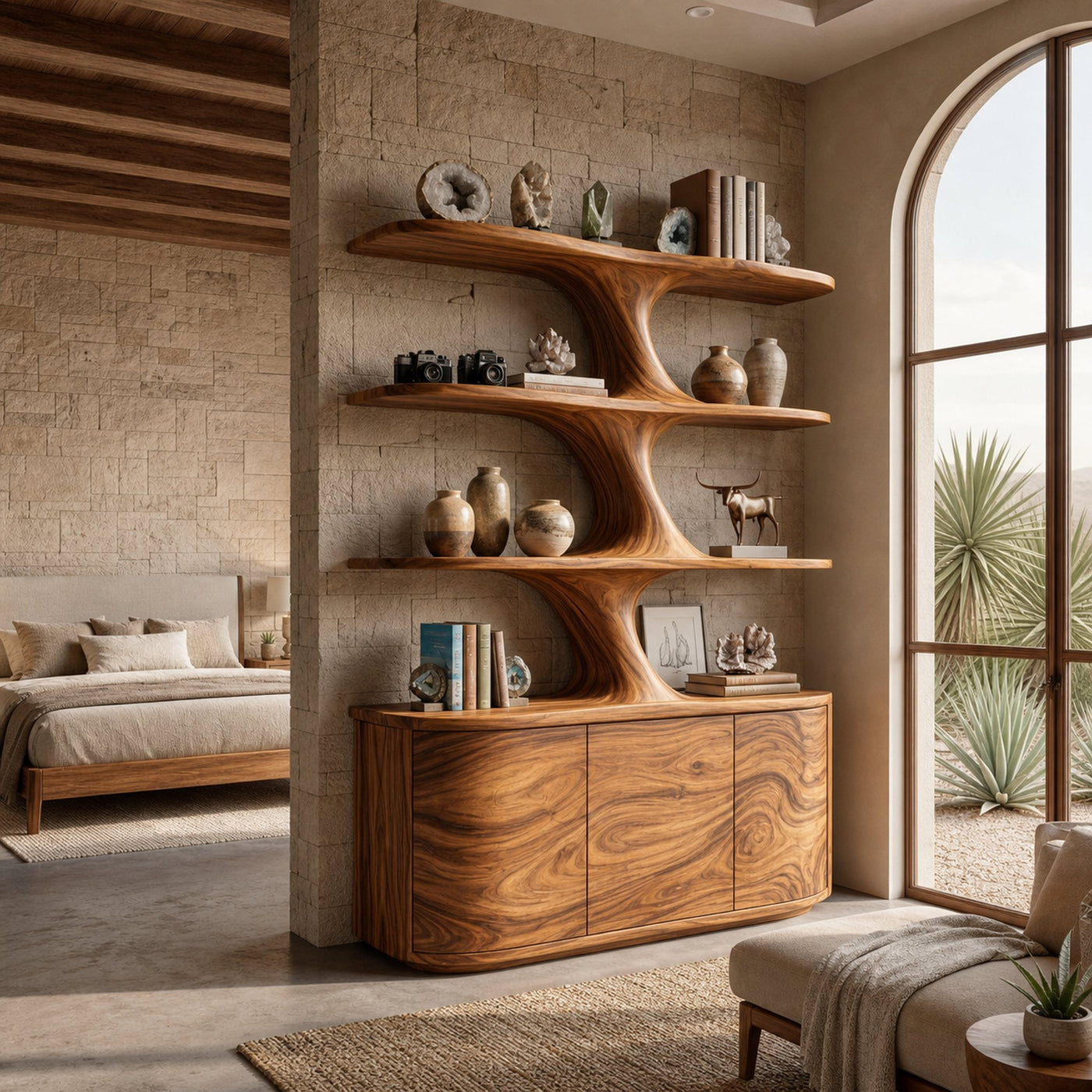 Wooden Bookshelf With Cabinets Spacious Display Compartments For Interiors - product view 6