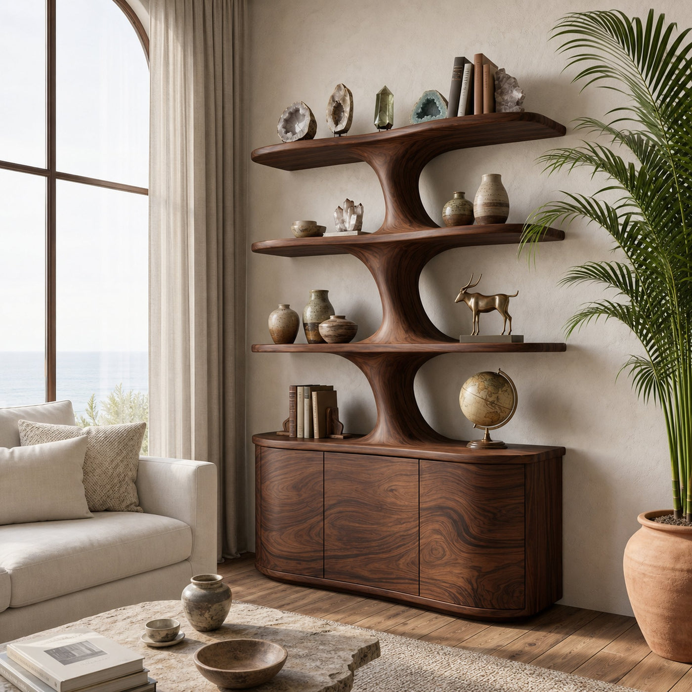 Wooden Bookshelf With Cabinets Spacious Display Compartments For Interiors - product view 7