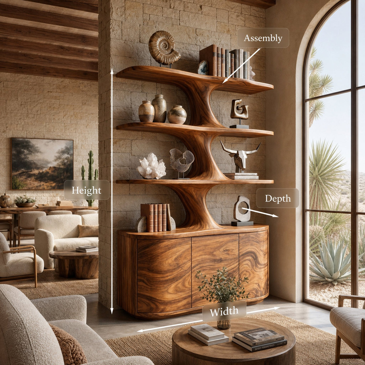 Wooden Bookshelf With Cabinets Spacious Display Compartments For Interiors - product view 8