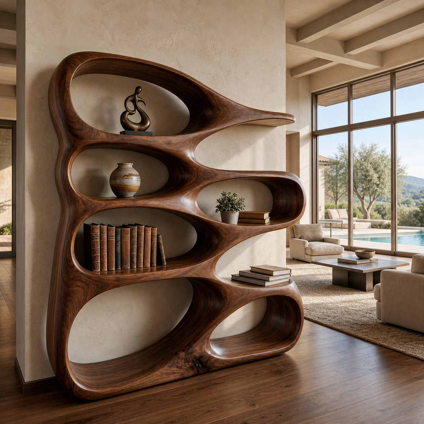 Wooden Bookshelf With Displaying Books And Collectibles For Living Room - product view 7