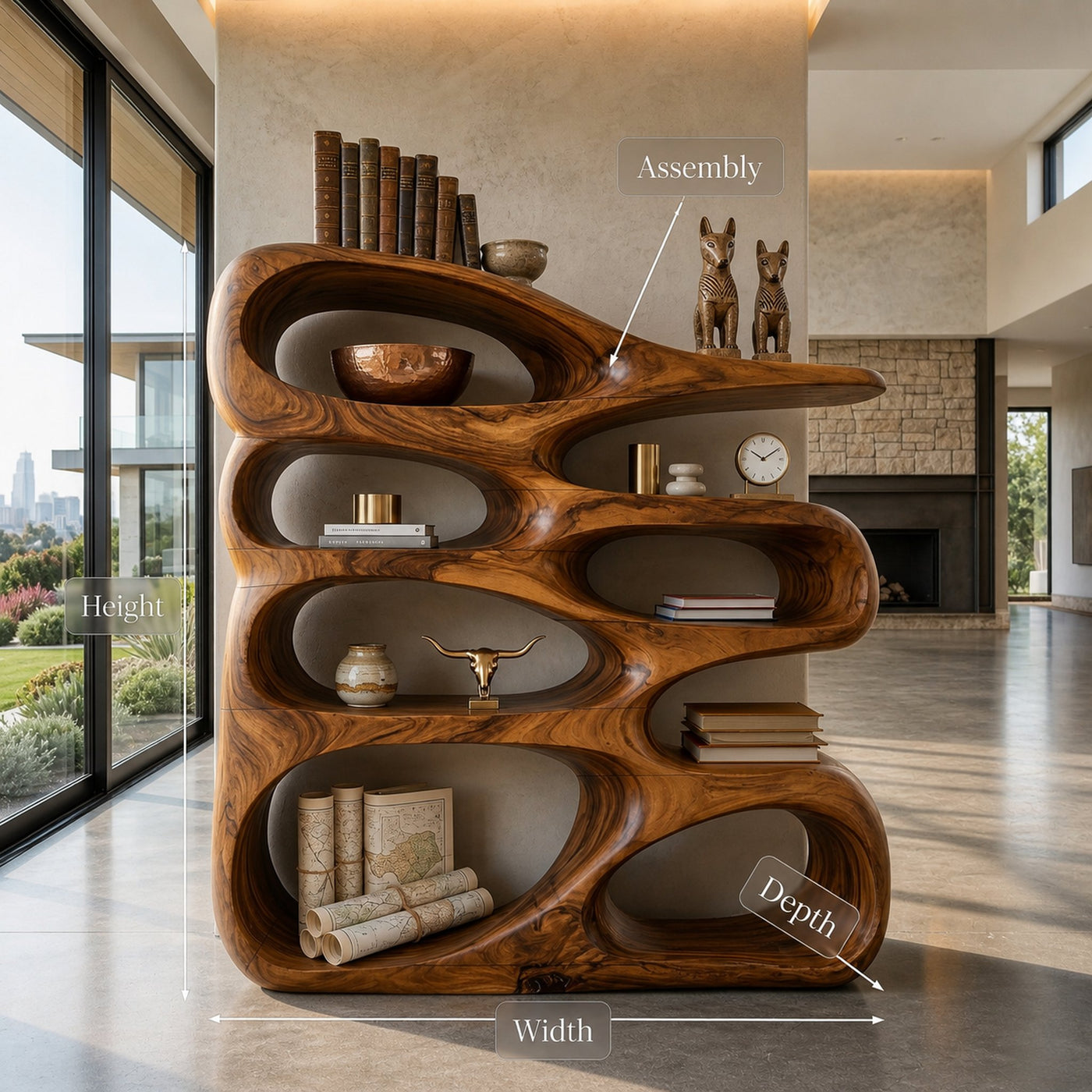 Wooden Bookshelf With Displaying Books And Collectibles For Living Room - product view 8