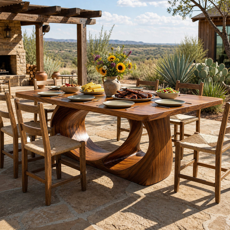 Wooden Dining Table With Artistic Base For Dining Room