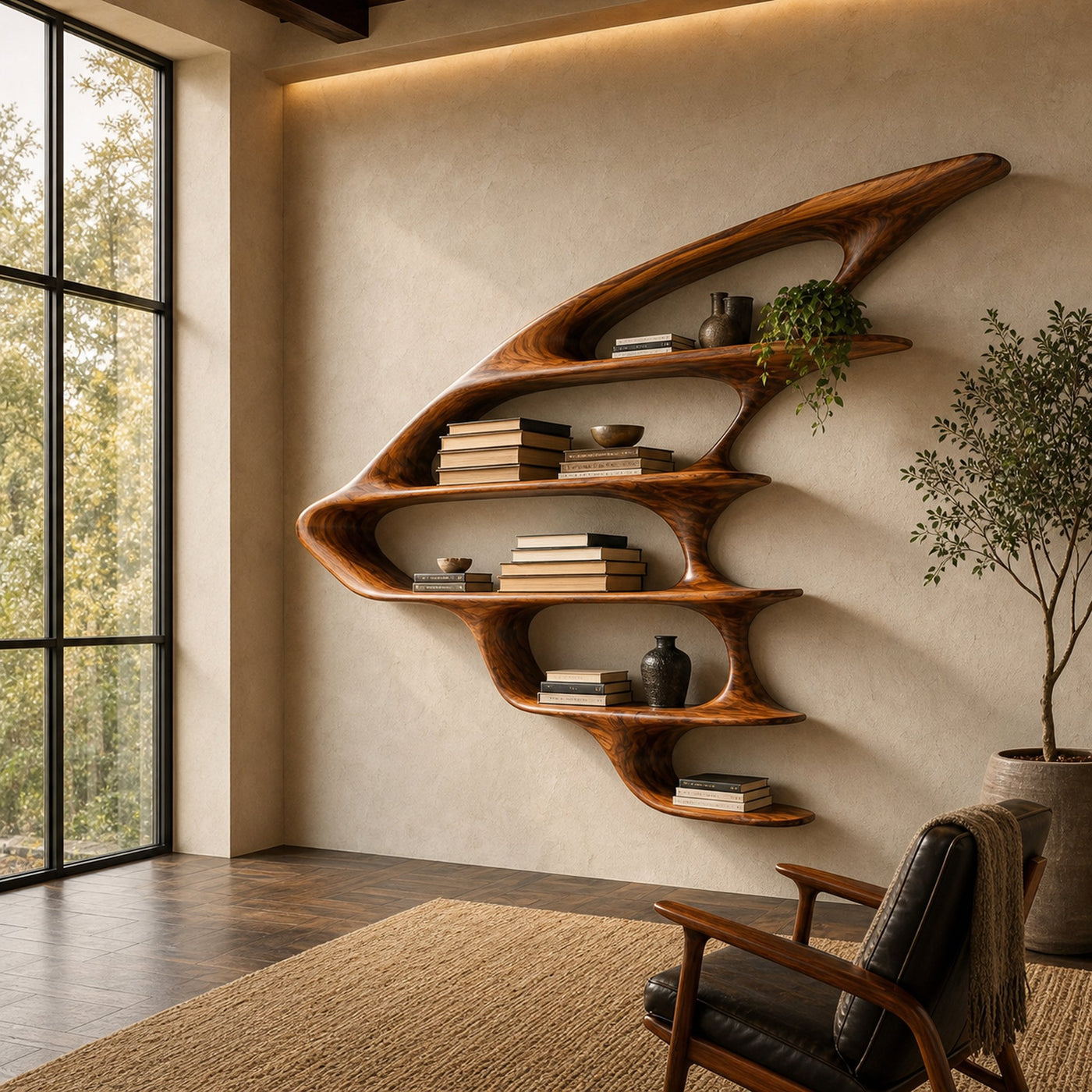 Wooden Floating Bookshelf Unique Design For Living Room Wall - product view 6