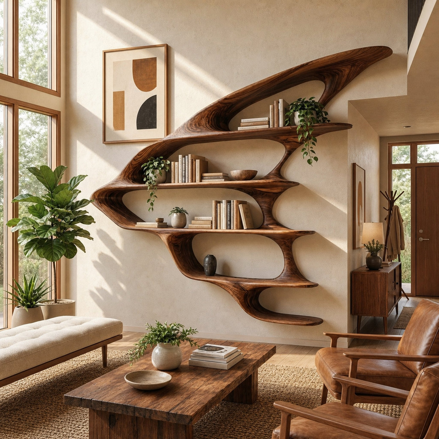 Wooden Floating Bookshelf Unique Design For Living Room Wall - product view 7