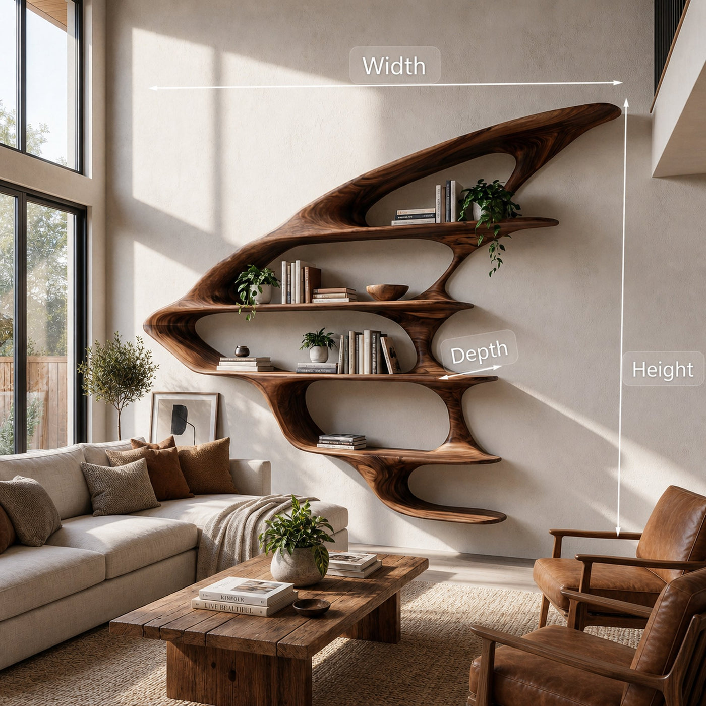 Wooden Floating Bookshelf Unique Design For Living Room Wall - product view 8