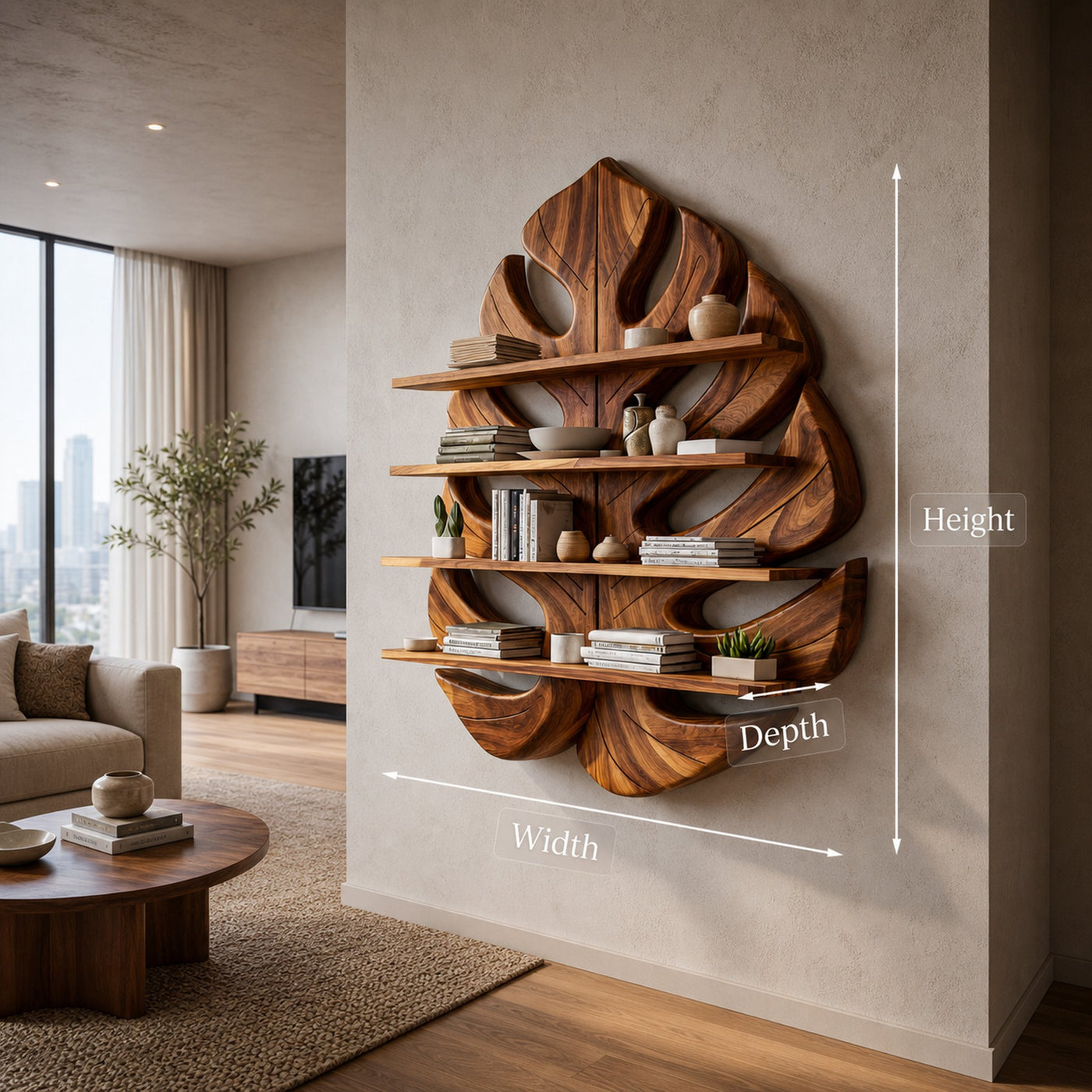 Wooden Leaf Bookshelf For Living Room Plant And Book Display - product view 8