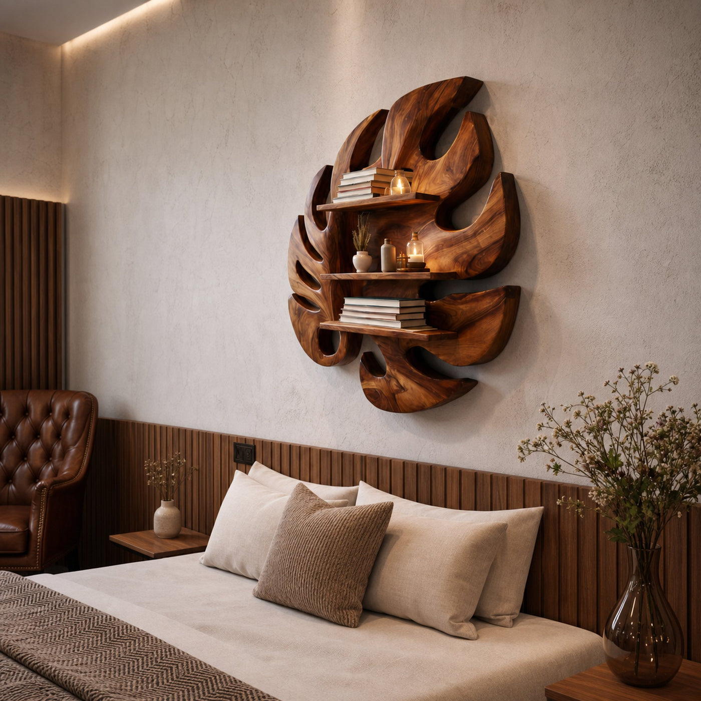 Wooden Leaf Inspired Wall Mounted Bookshelf For Living Decor - product view 7