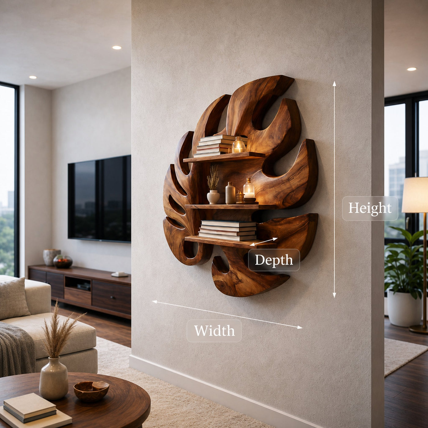 Wooden Leaf Inspired Wall Mounted Bookshelf For Living Decor - product view 8
