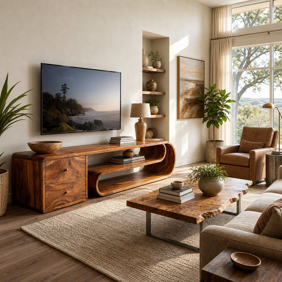 Wooden TV Console With Drawers For Living Room Setup