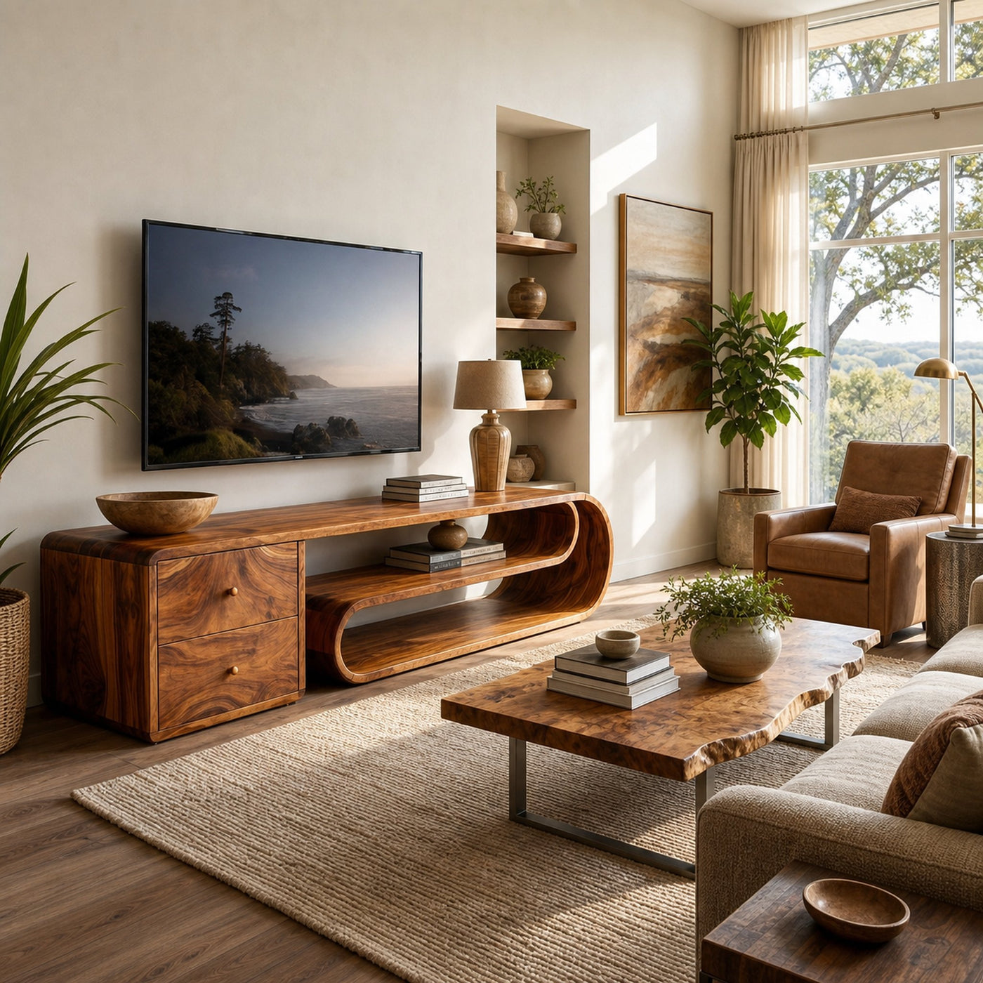 Wooden TV Console With Drawers For Living Room Setup