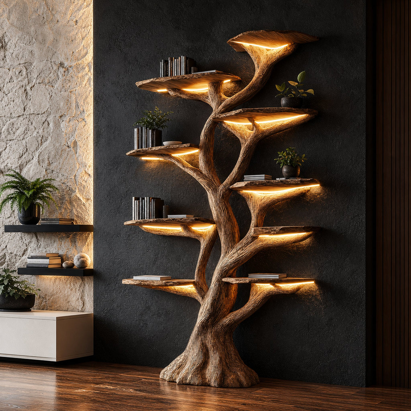 Wooden Tree Bookshelf Rustic Custom Display Gift