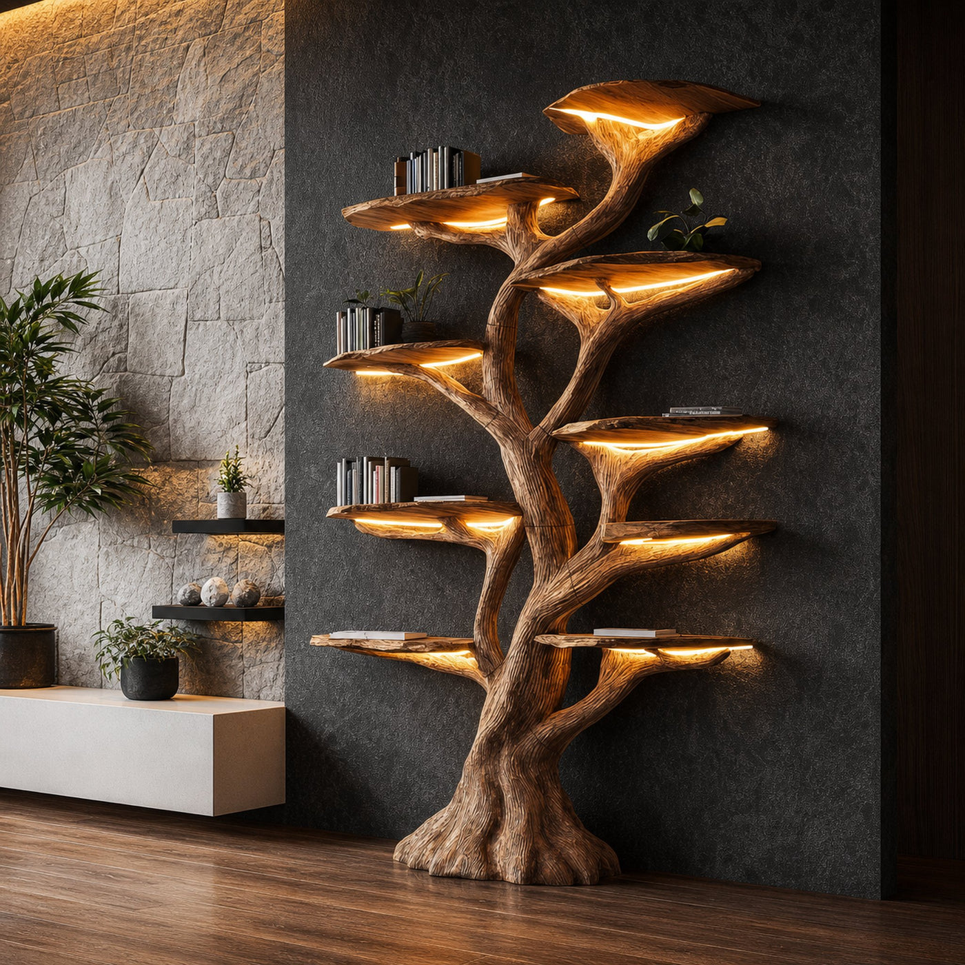 Wooden Tree Bookshelf Rustic Custom Display Gift - product view 2