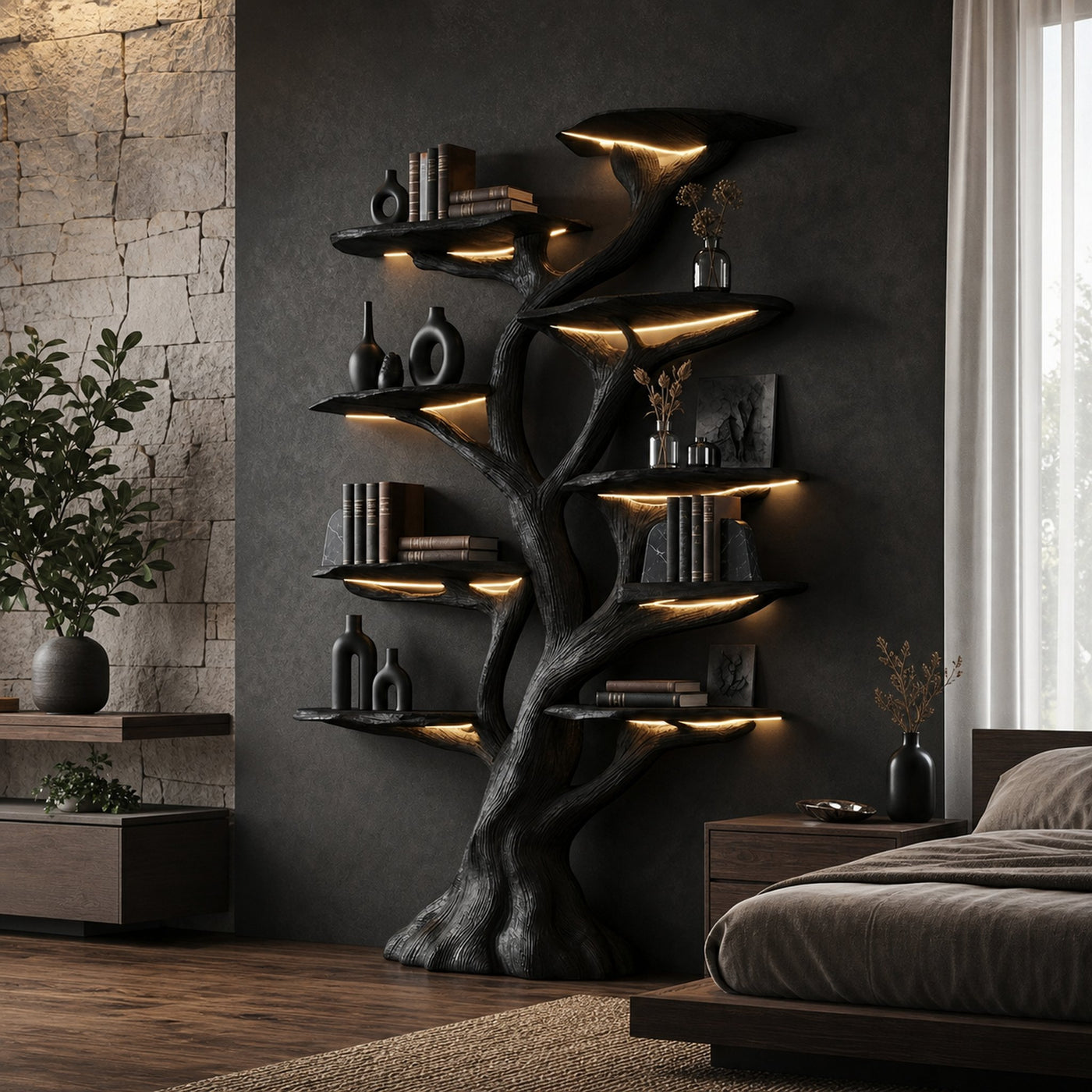 Wooden Tree Bookshelf Rustic Custom Display Gift - product view 5