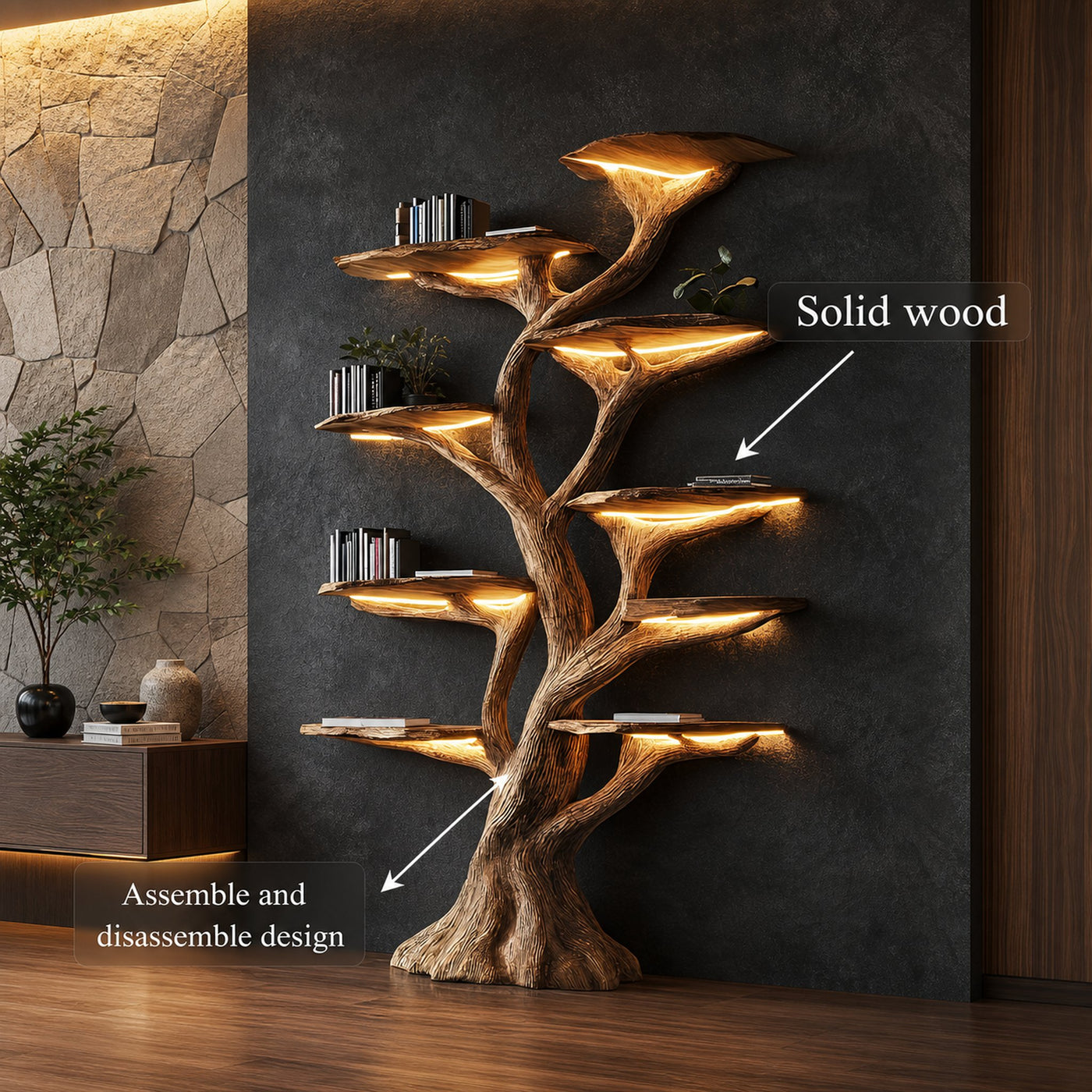 Wooden Tree Bookshelf Rustic Custom Display Gift - product view 6