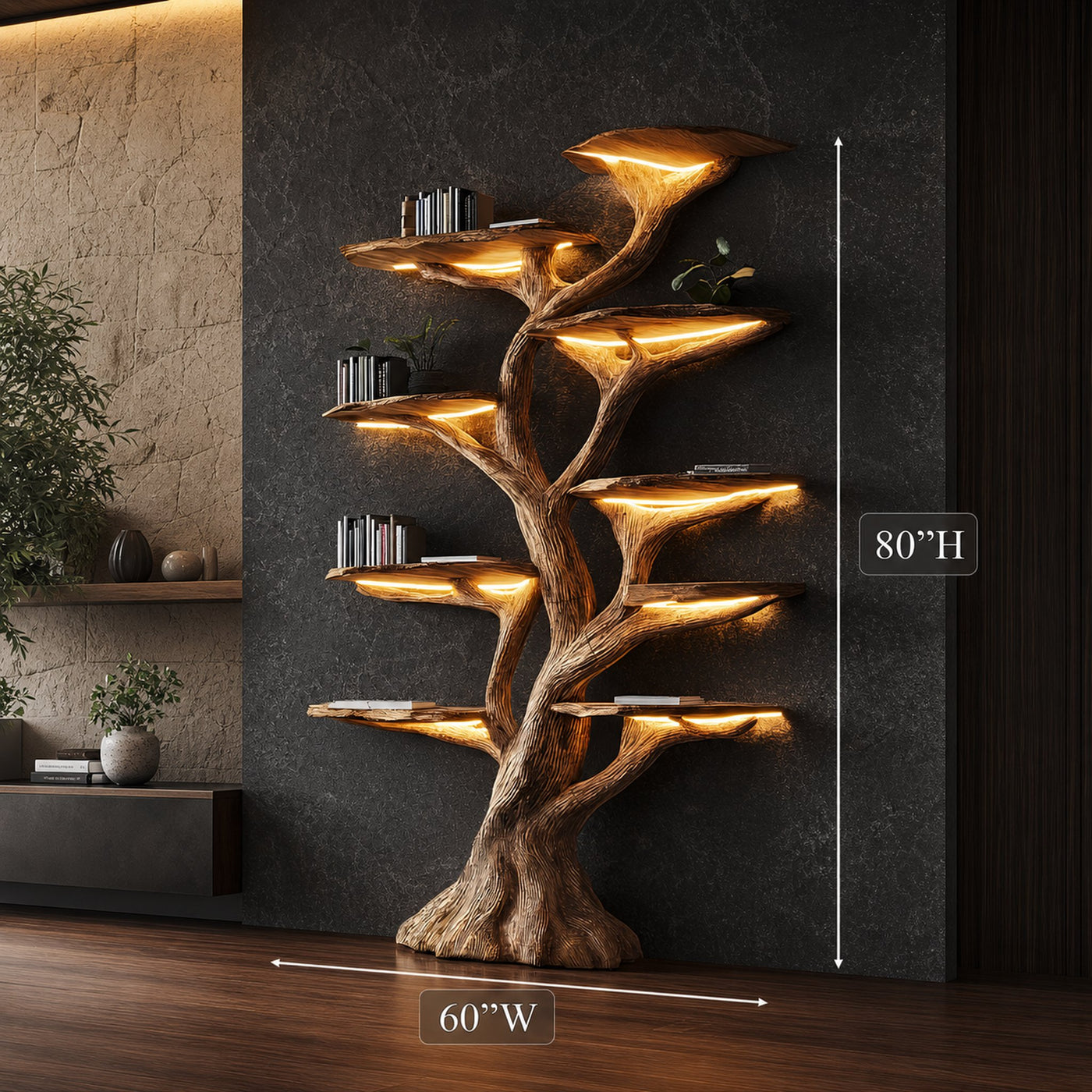 Wooden Tree Bookshelf Rustic Custom Display Gift - product view 7