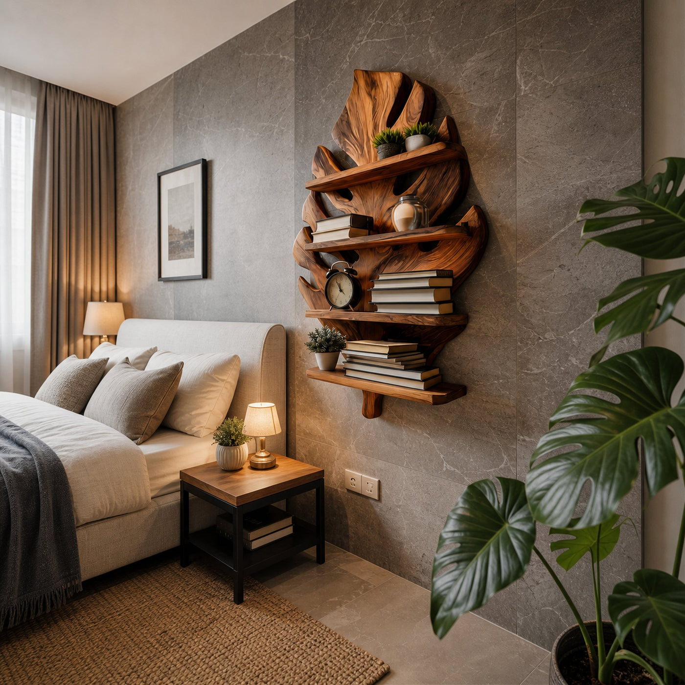 Wooden Tropical Leaf Wall Bookshelf For Living Room - product view 6