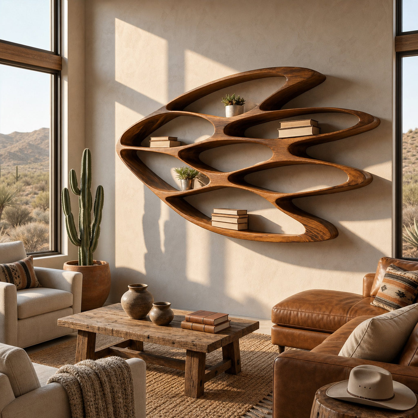 Wooden Wall Bookshelf With Unique Shape For Living Room Wall - product view 6