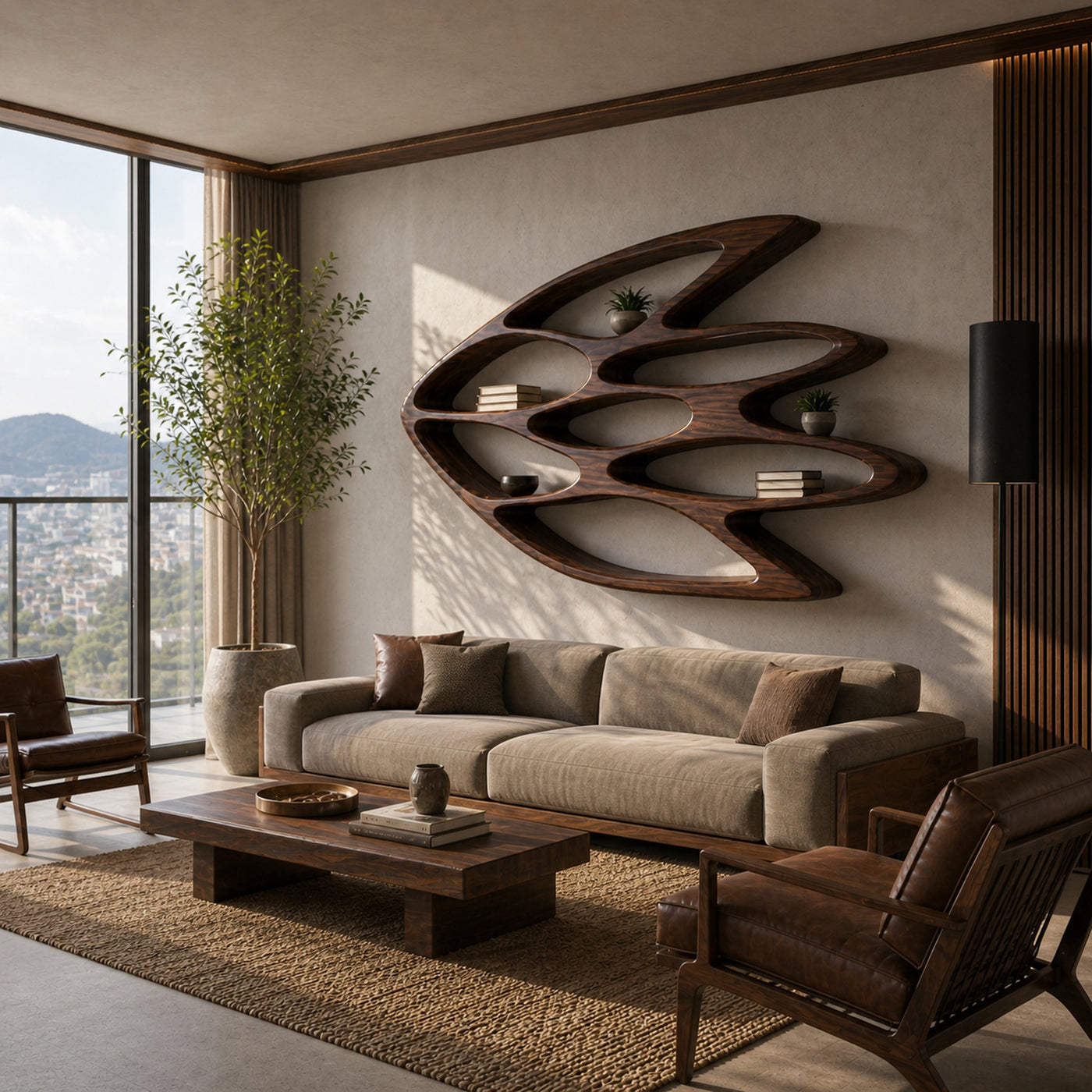 Wooden Wall Bookshelf With Unique Shape For Living Room Wall - product view 7