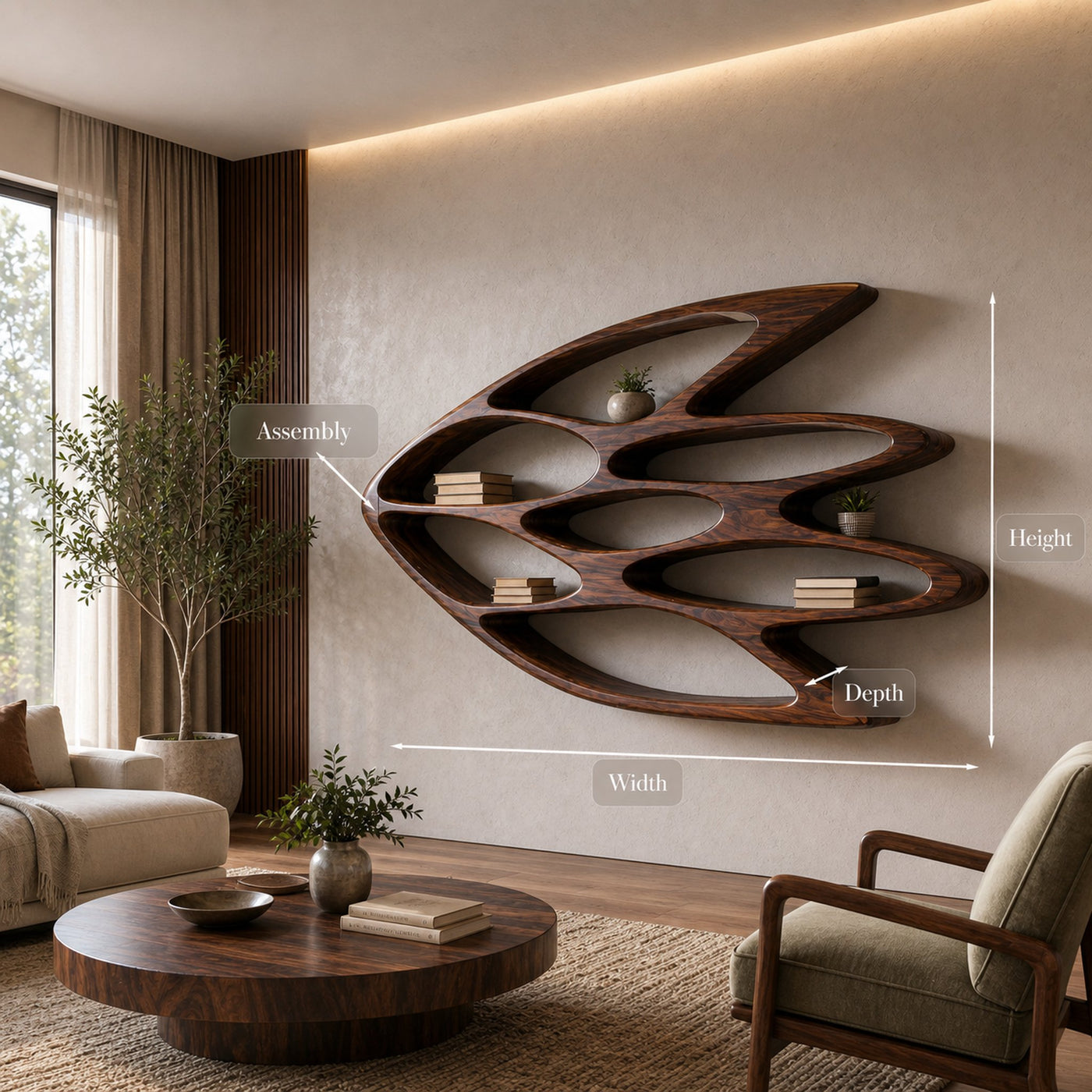 Wooden Wall Bookshelf With Unique Shape For Living Room Wall - product view 8