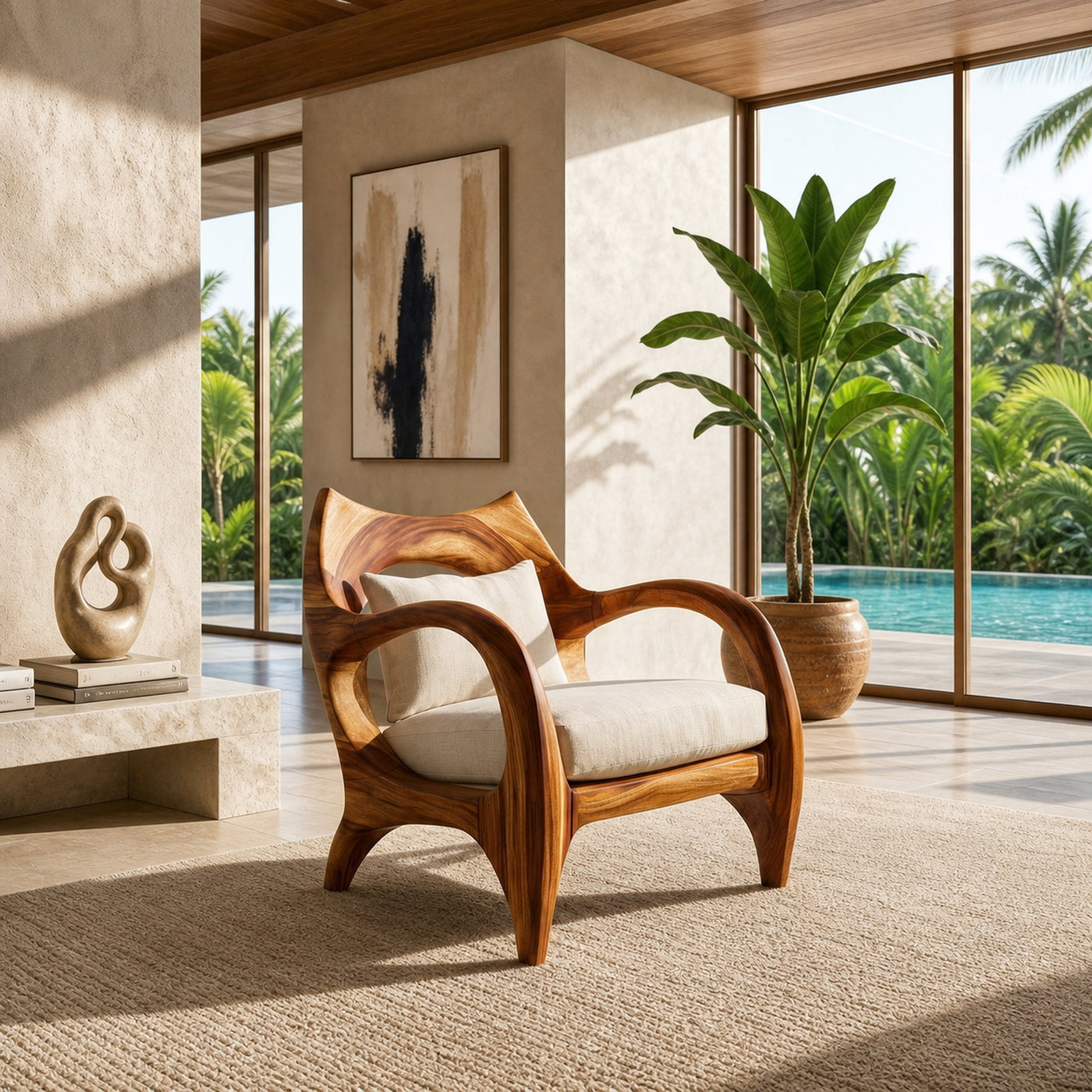 Zen-Inspired Organic Wood Chair for Modern Architectural Interiors