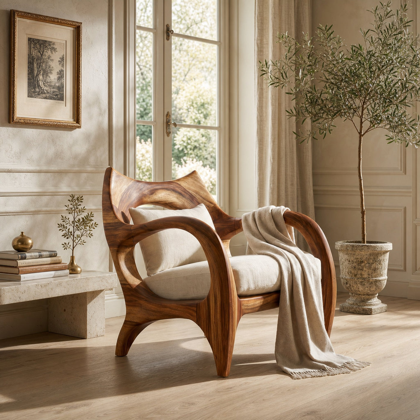Zen-Inspired Organic Wood Chair for Modern Architectural Interiors - product view 6