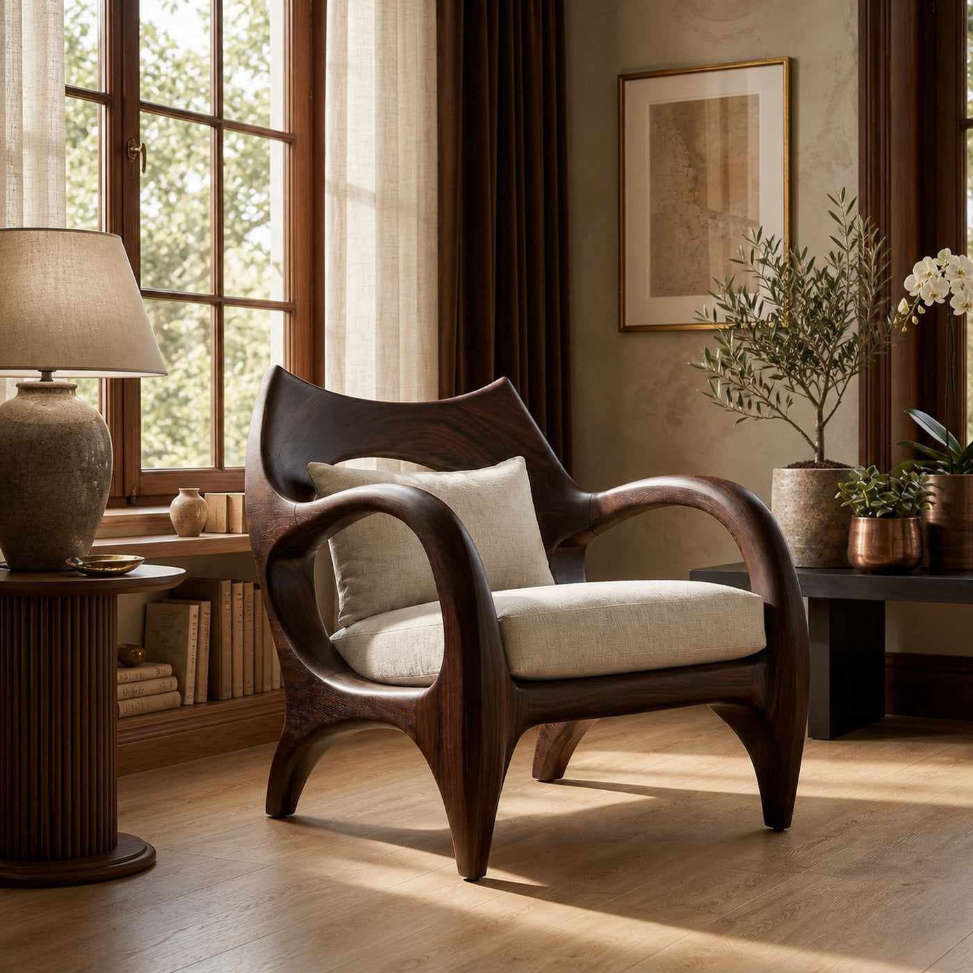 Zen-Inspired Organic Wood Chair for Modern Architectural Interiors - product view 7