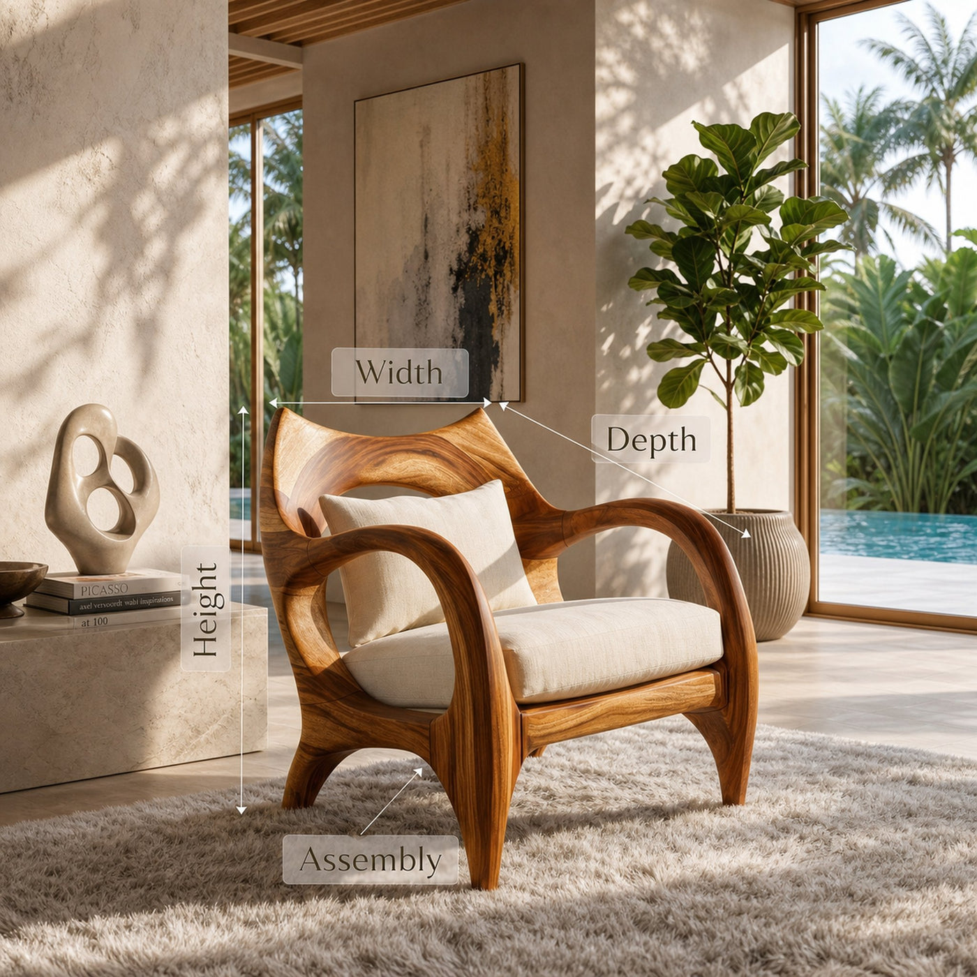 Zen-Inspired Organic Wood Chair for Modern Architectural Interiors - product view 8